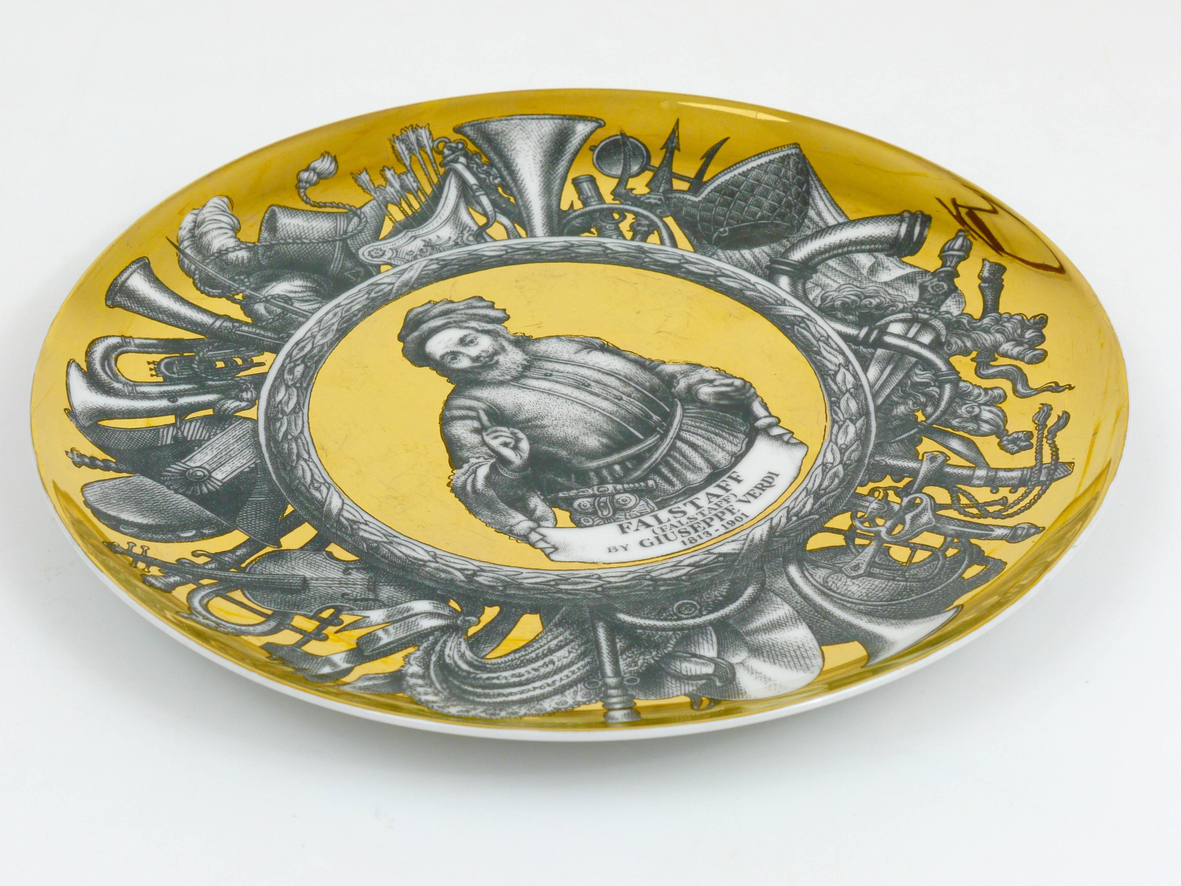 Mid-Century Modern Piero Fornasetti Gilded Plate Falstaff by Guiseppe Verdi, Italy, 1970s For Sale