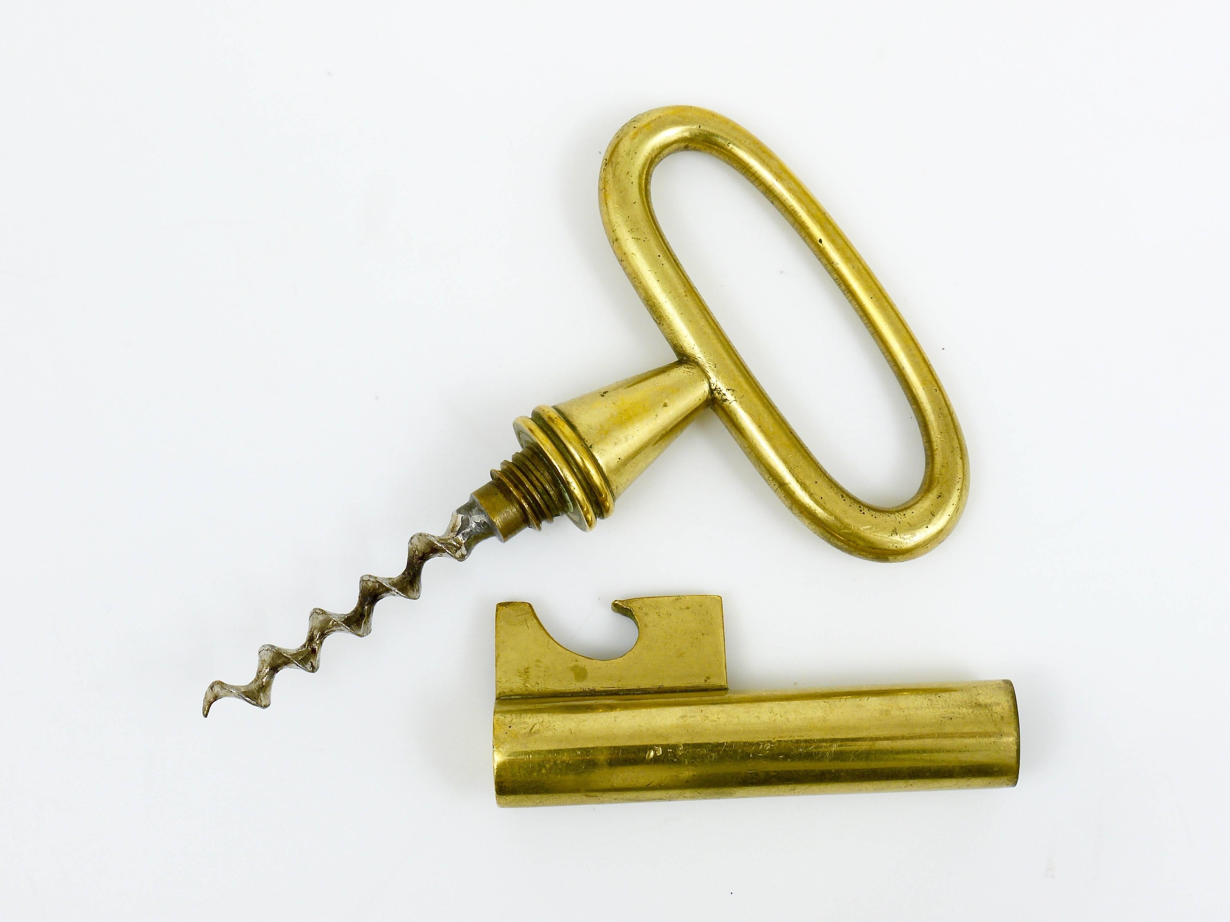 Mid-Century Modern Carl Aubock Big Brass Key Cork Screw, Bottle Opener Paperweight, Austria, 1950s For Sale