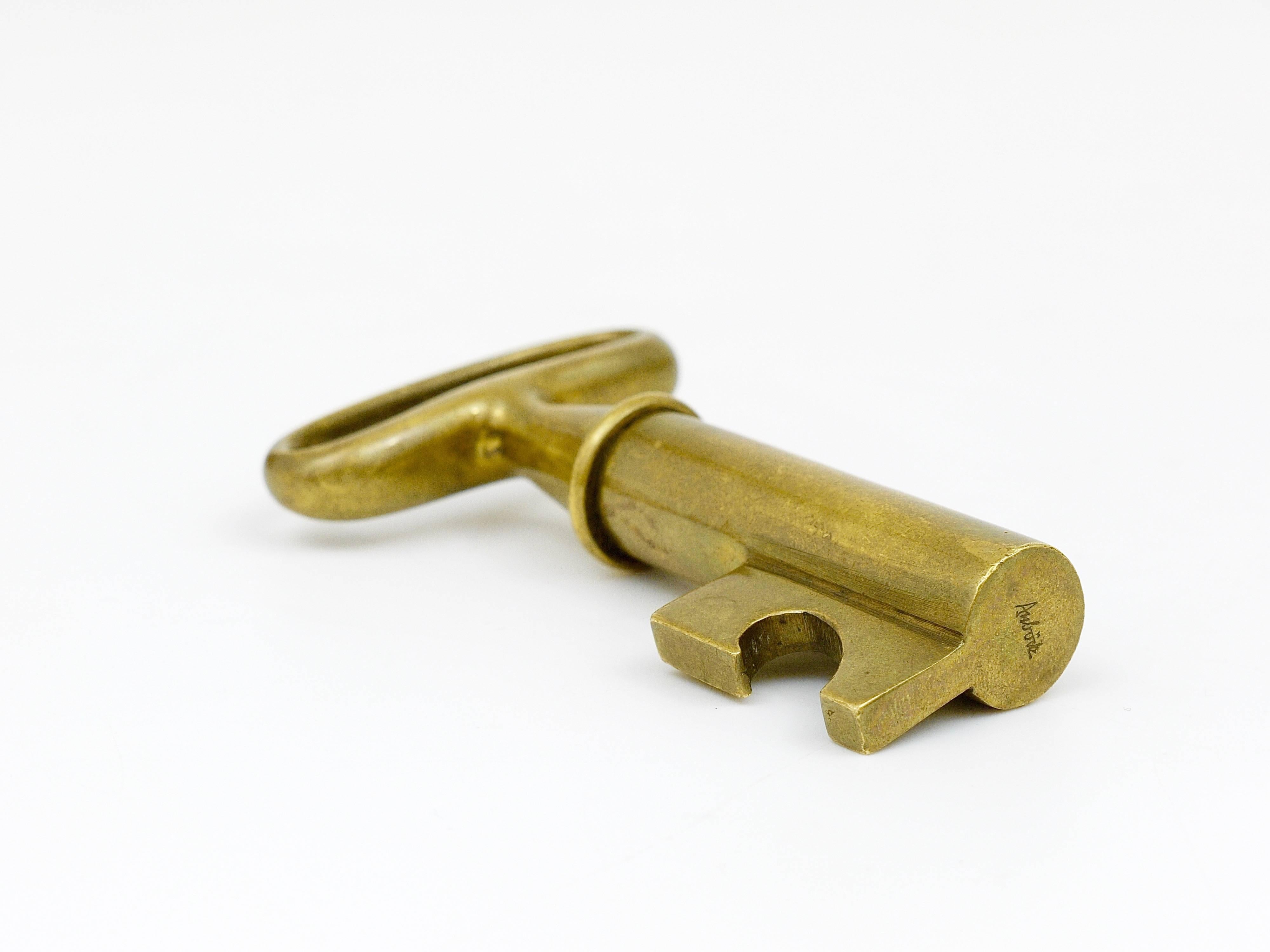 Mid-Century Modern Carl Aubock Brass Key Cork Screw, Bottle Opener, Austria, 1950s