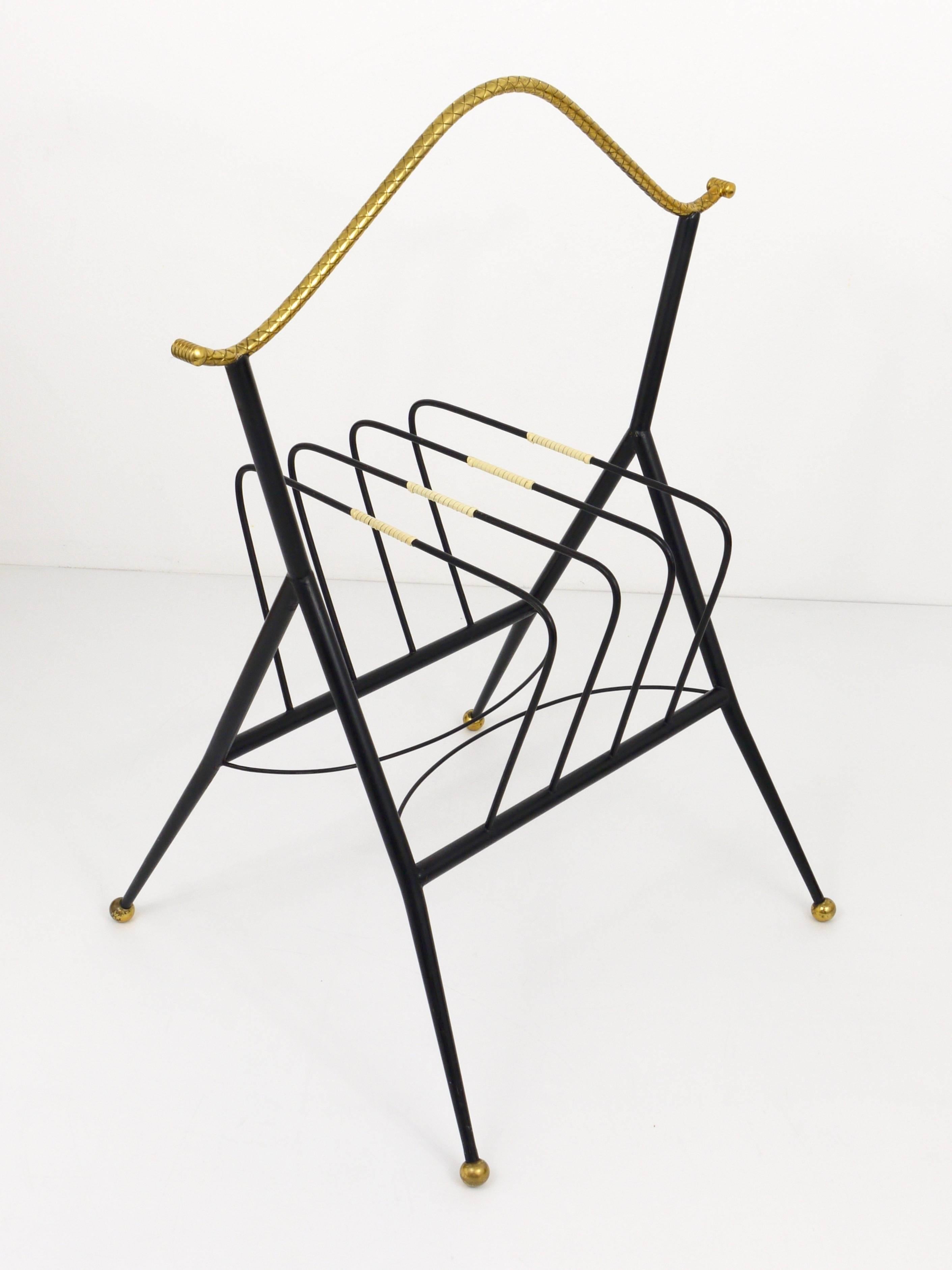 Brass French Modernist Record Rack or News Stand, 1950s