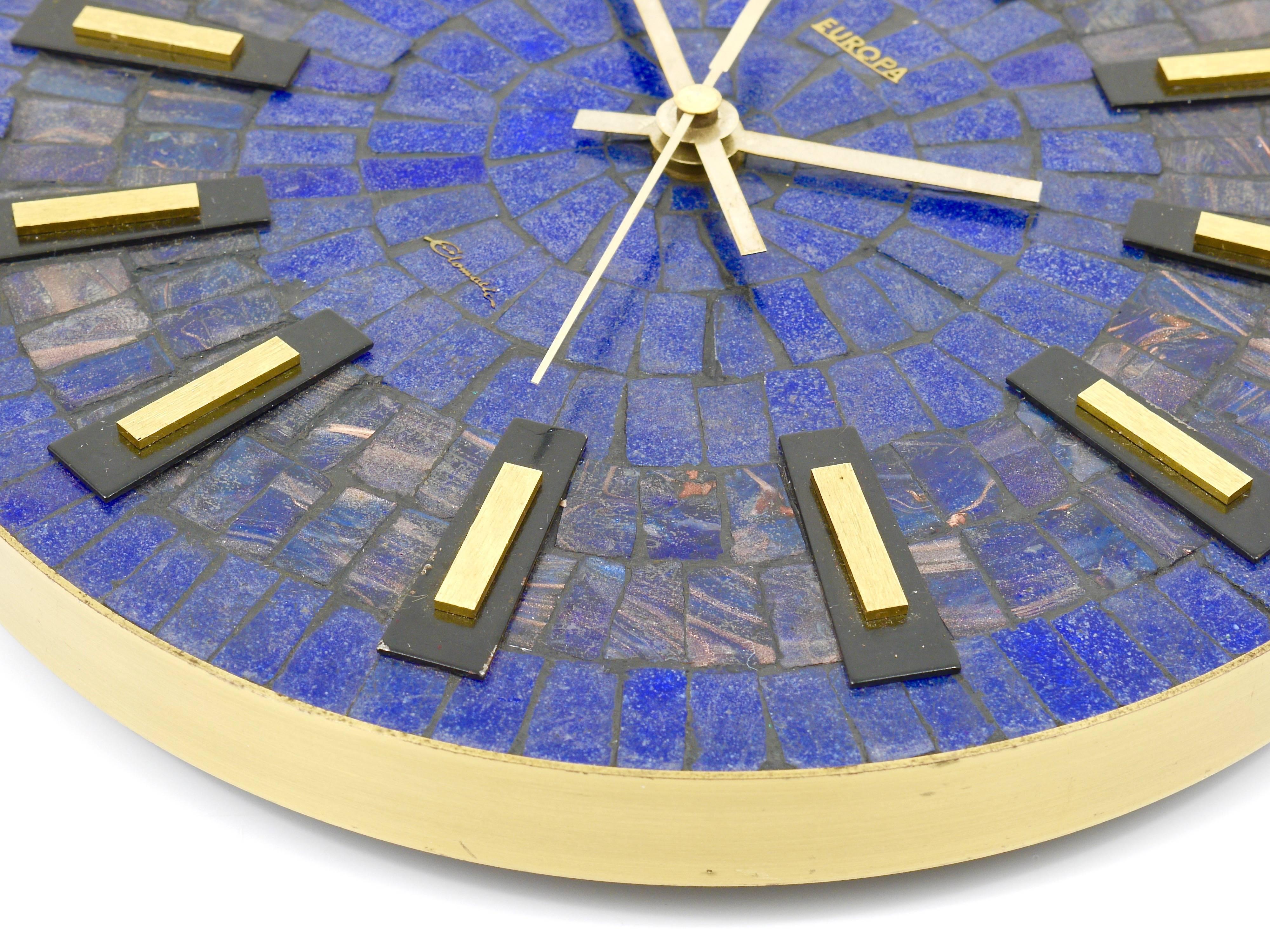Brass Round Modernist Mosaic Wall Clock 