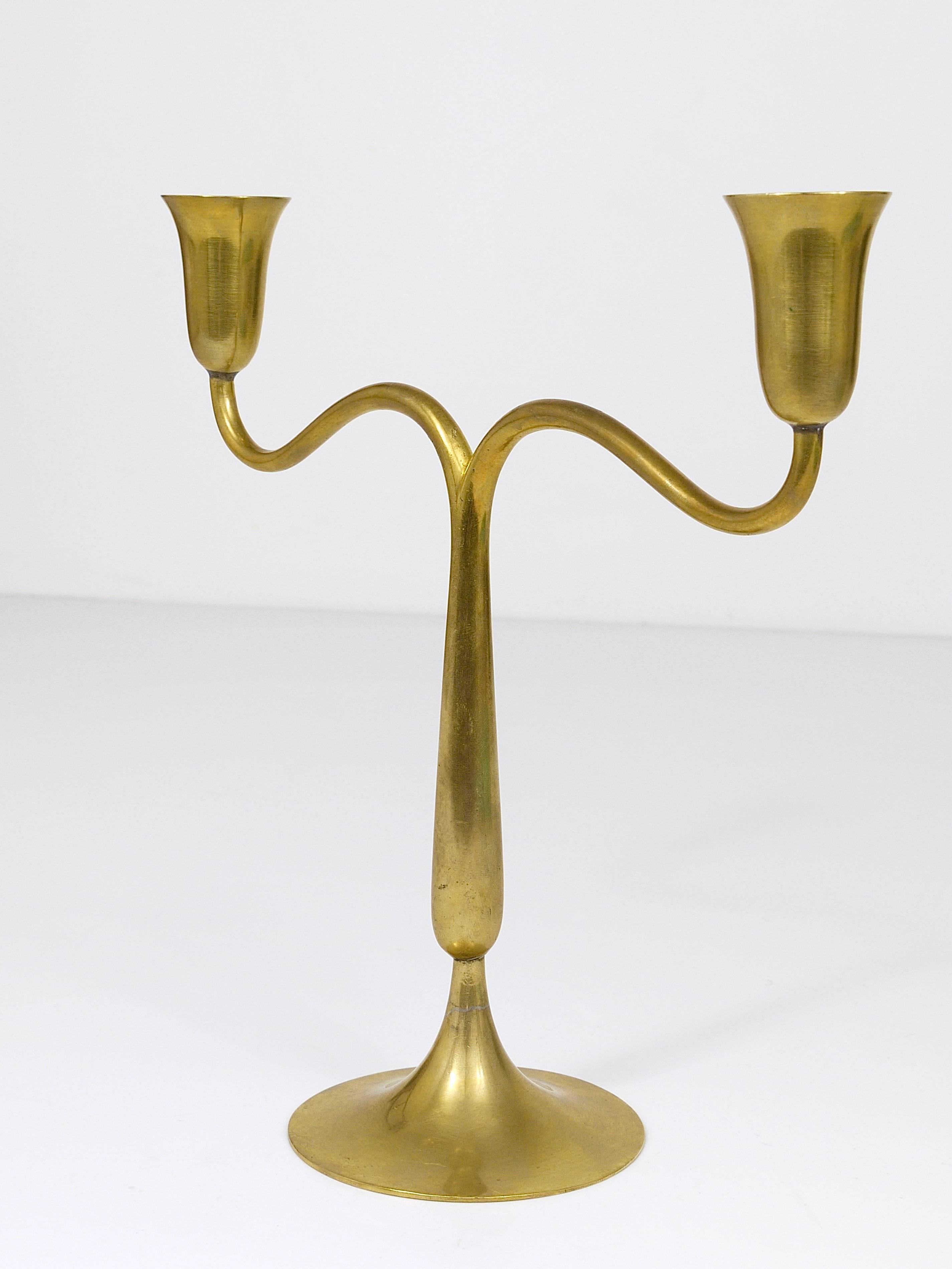 20th Century Hagenauer Vienna Brass Candelabra Mid-Century Candle Holder, Austria, 1940s For Sale