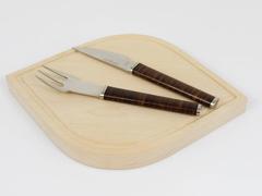 János Megyik Snack Set, Knife, Fork & Wood Board, Amboss Austria, 1970s