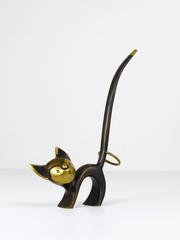 Walter Bosse Brass Cat Figurine Jewelry Holder, Ring Holder, Austria, 1950s