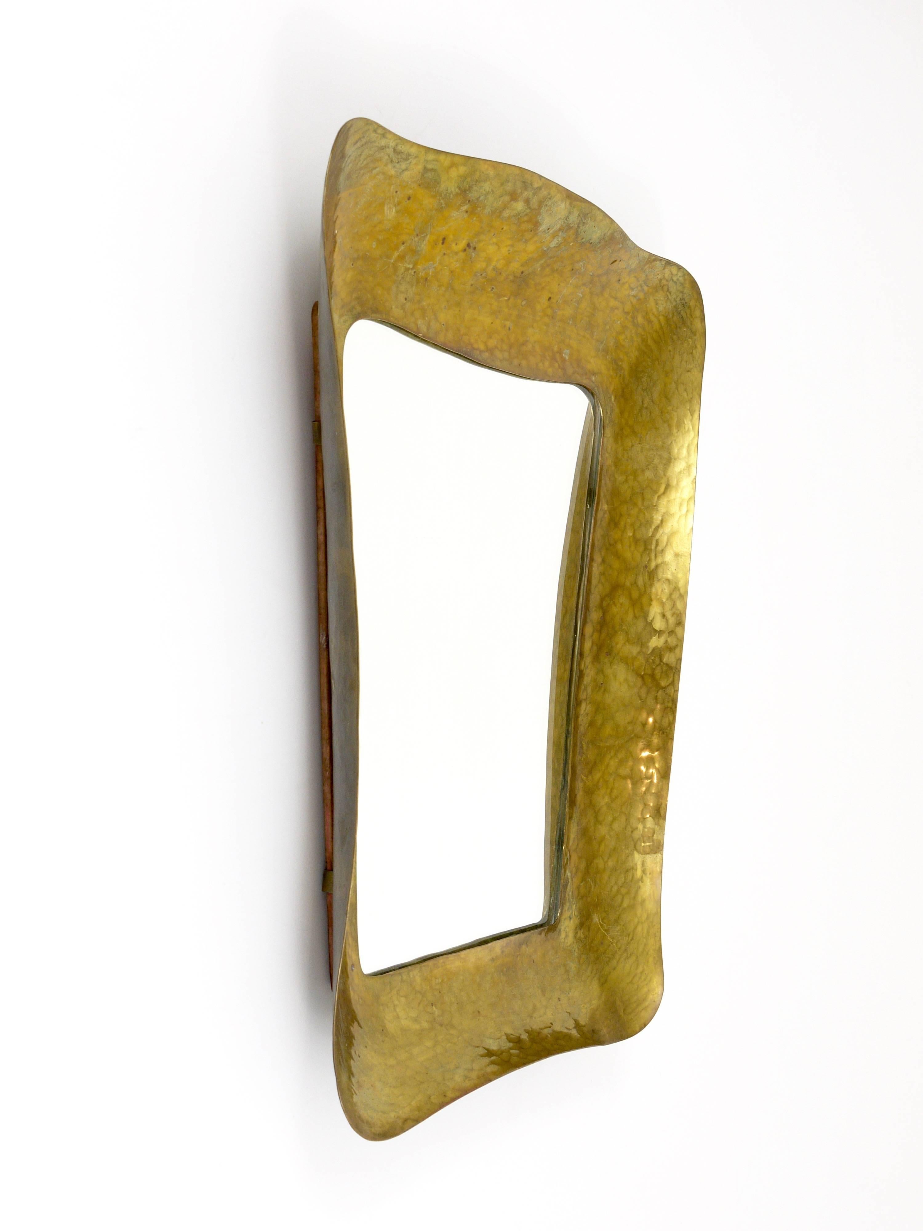 Hammered Modernist Brass Mirror, Austria, 1950s 3