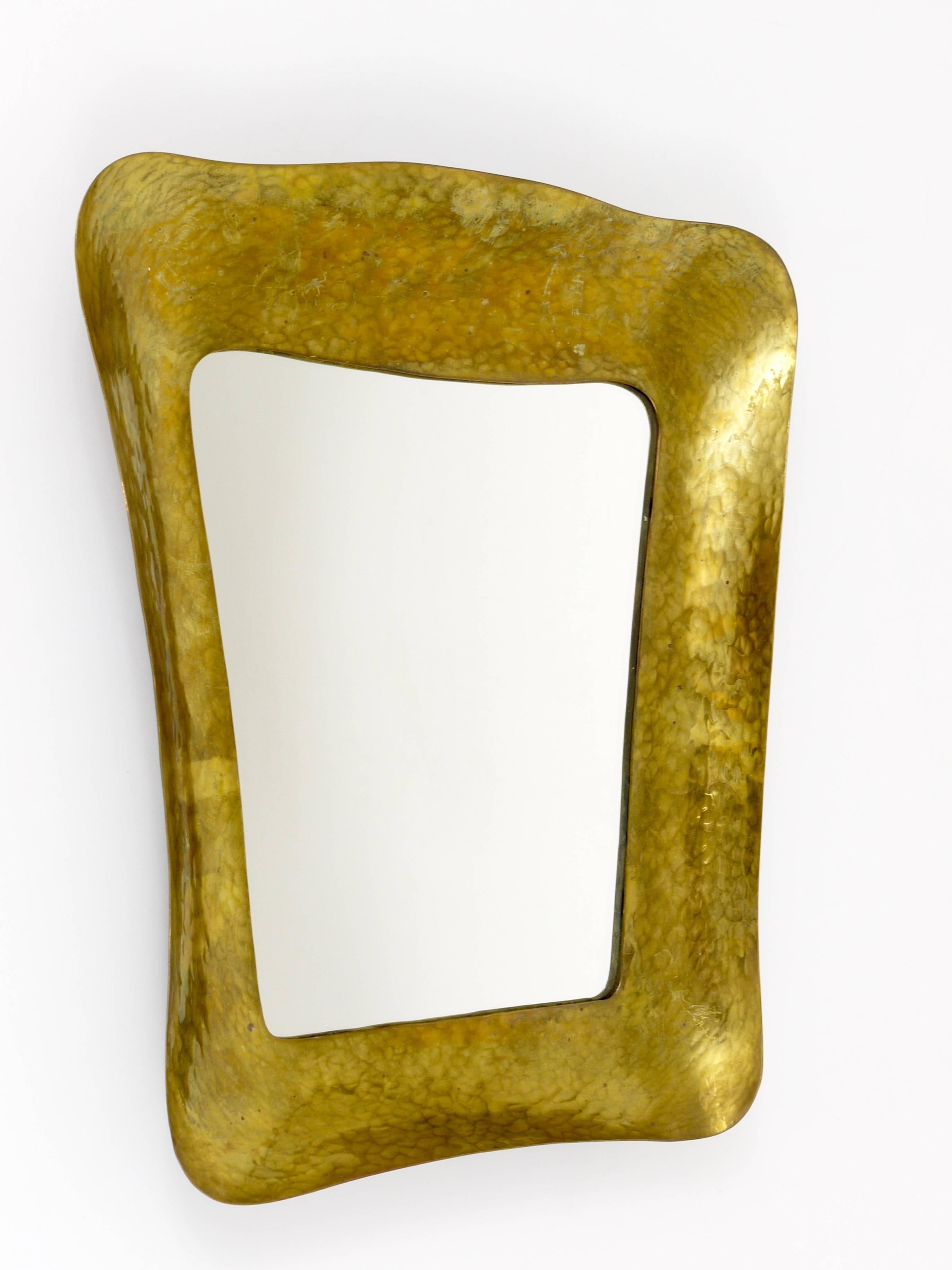 Hammered Modernist Brass Mirror, Austria, 1950s 2