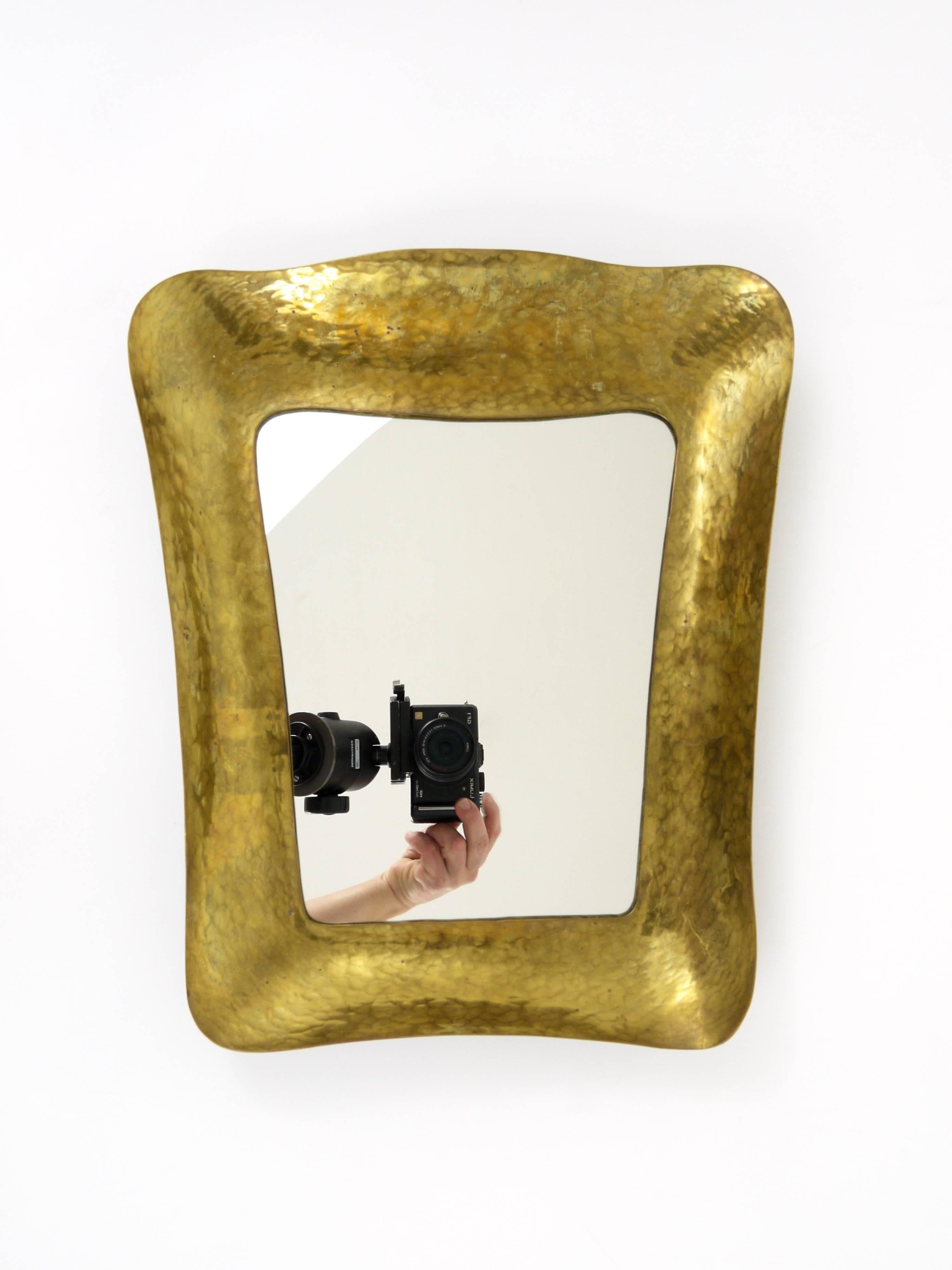 Austrian Hammered Modernist Brass Mirror, Austria, 1950s