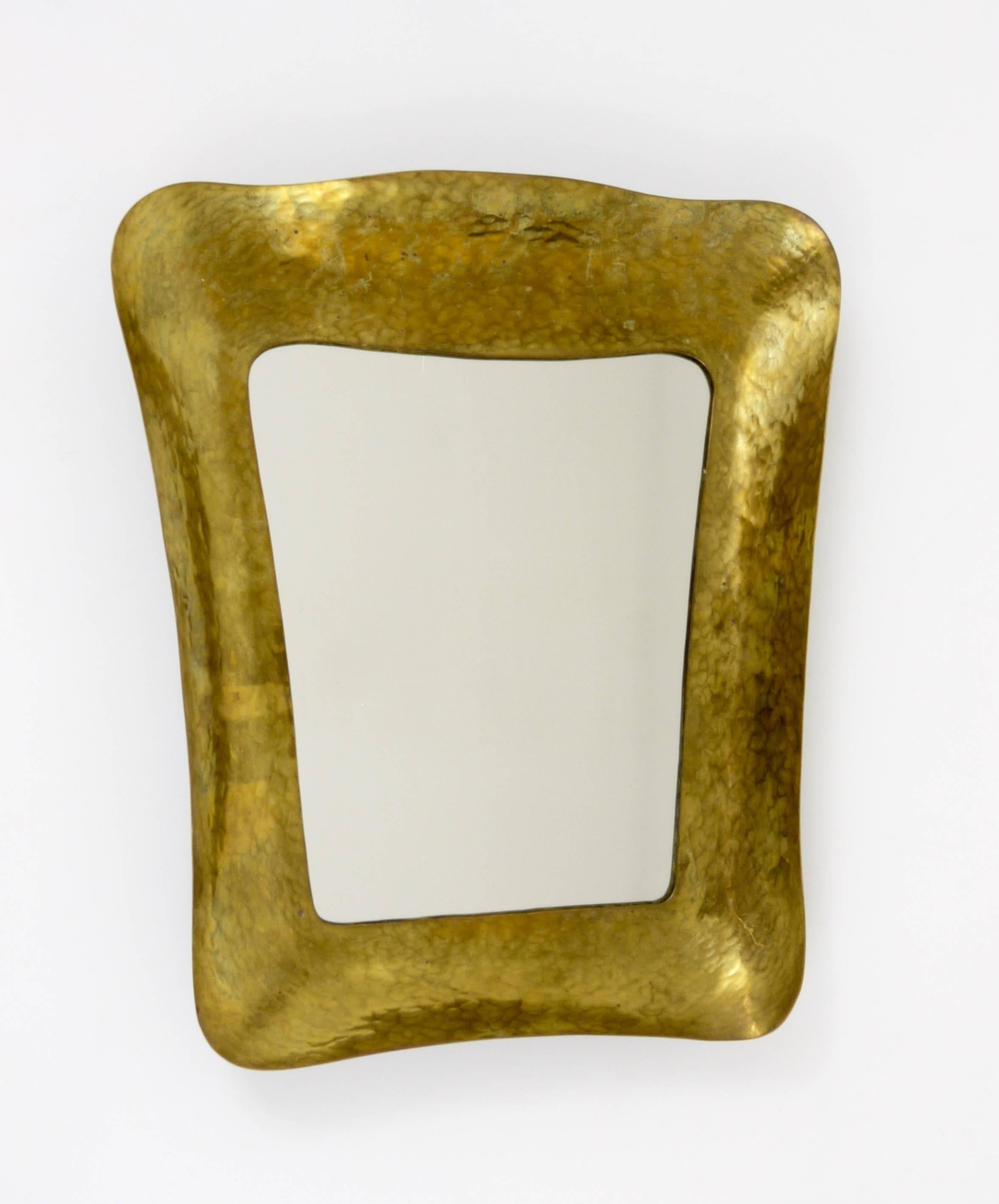 20th Century Hammered Modernist Brass Mirror, Austria, 1950s