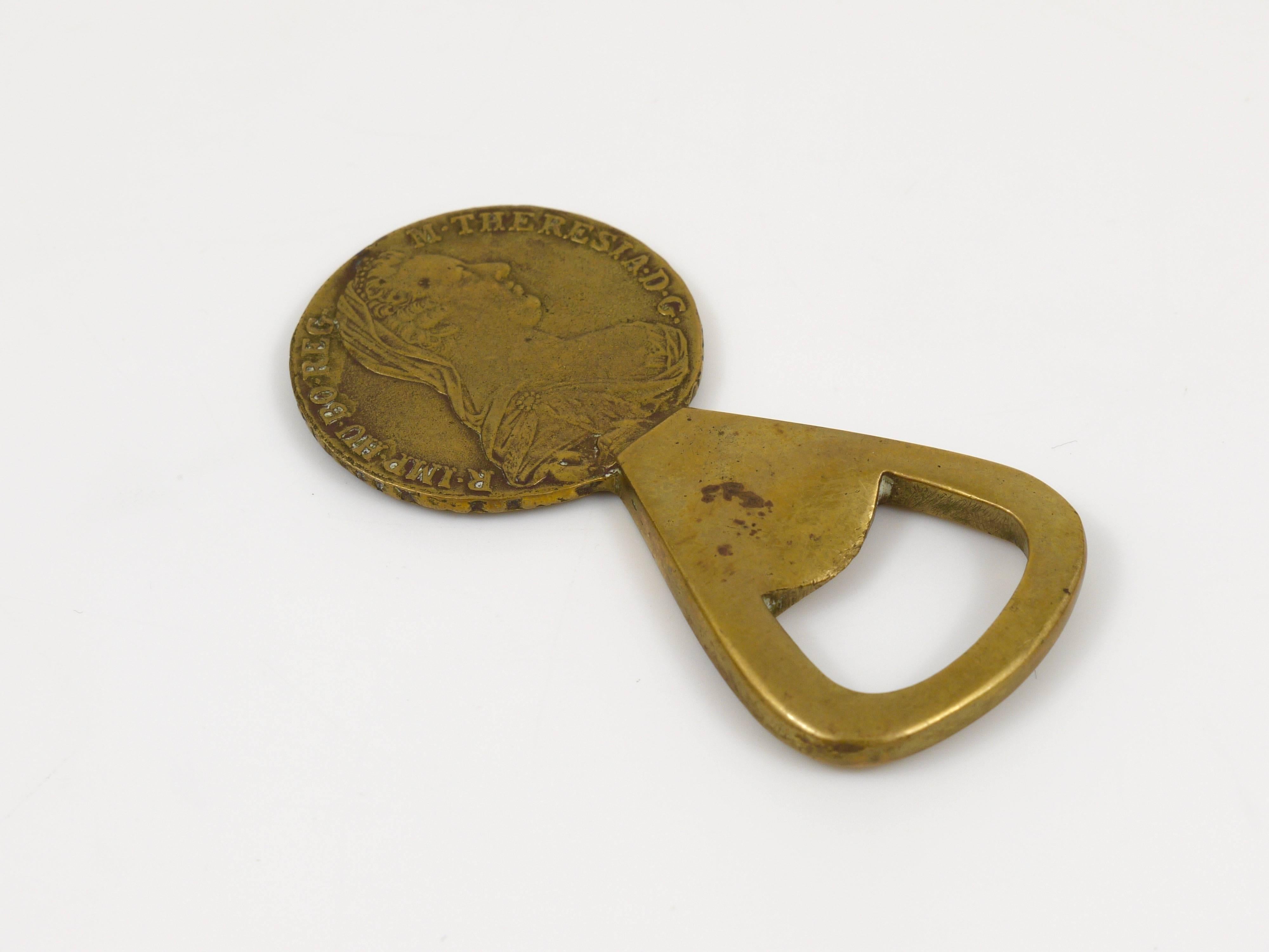 Carl Aubock Brass Maria Theresia Coin Bottle Opener, Austria, 1950s In Good Condition For Sale In Vienna, AT