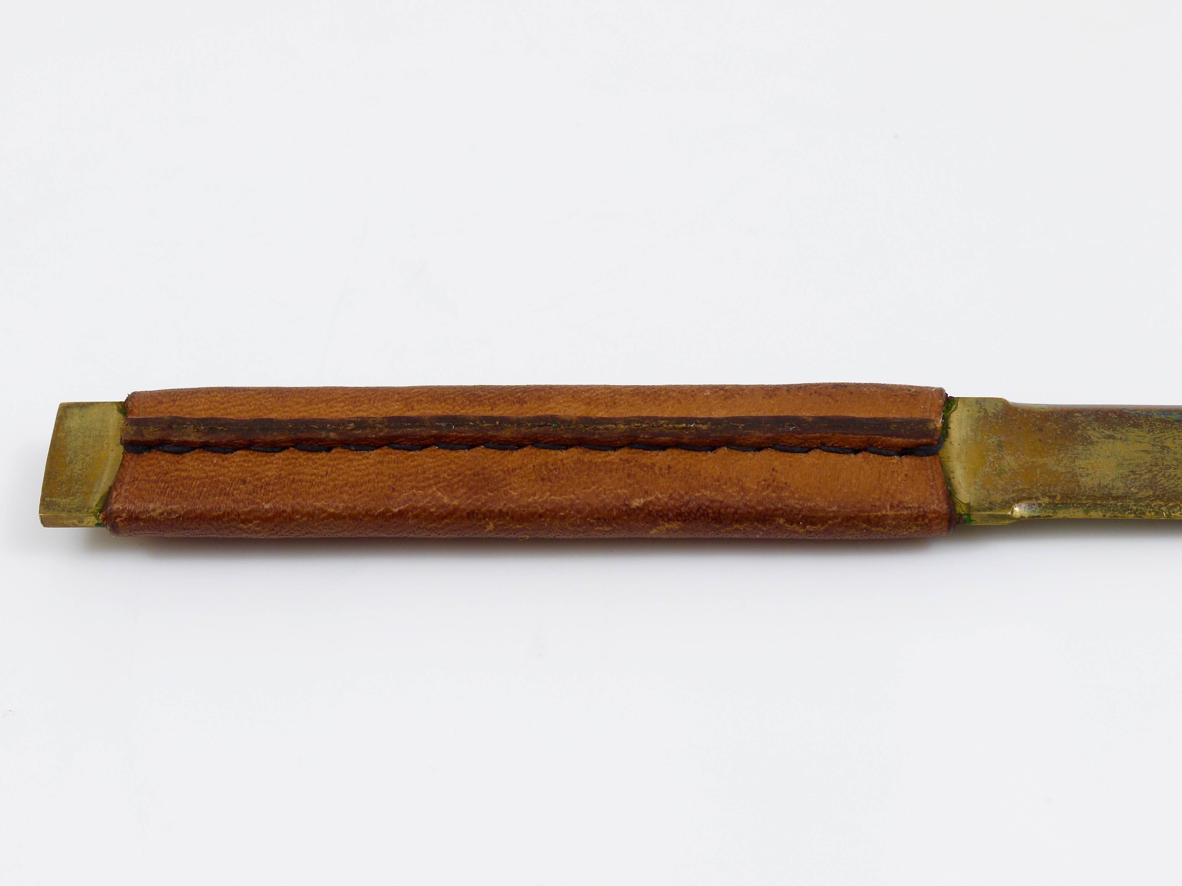 Carl Aubock Brass Letter Opener with Leather Handle, Austria, 1950s In Good Condition In Vienna, AT