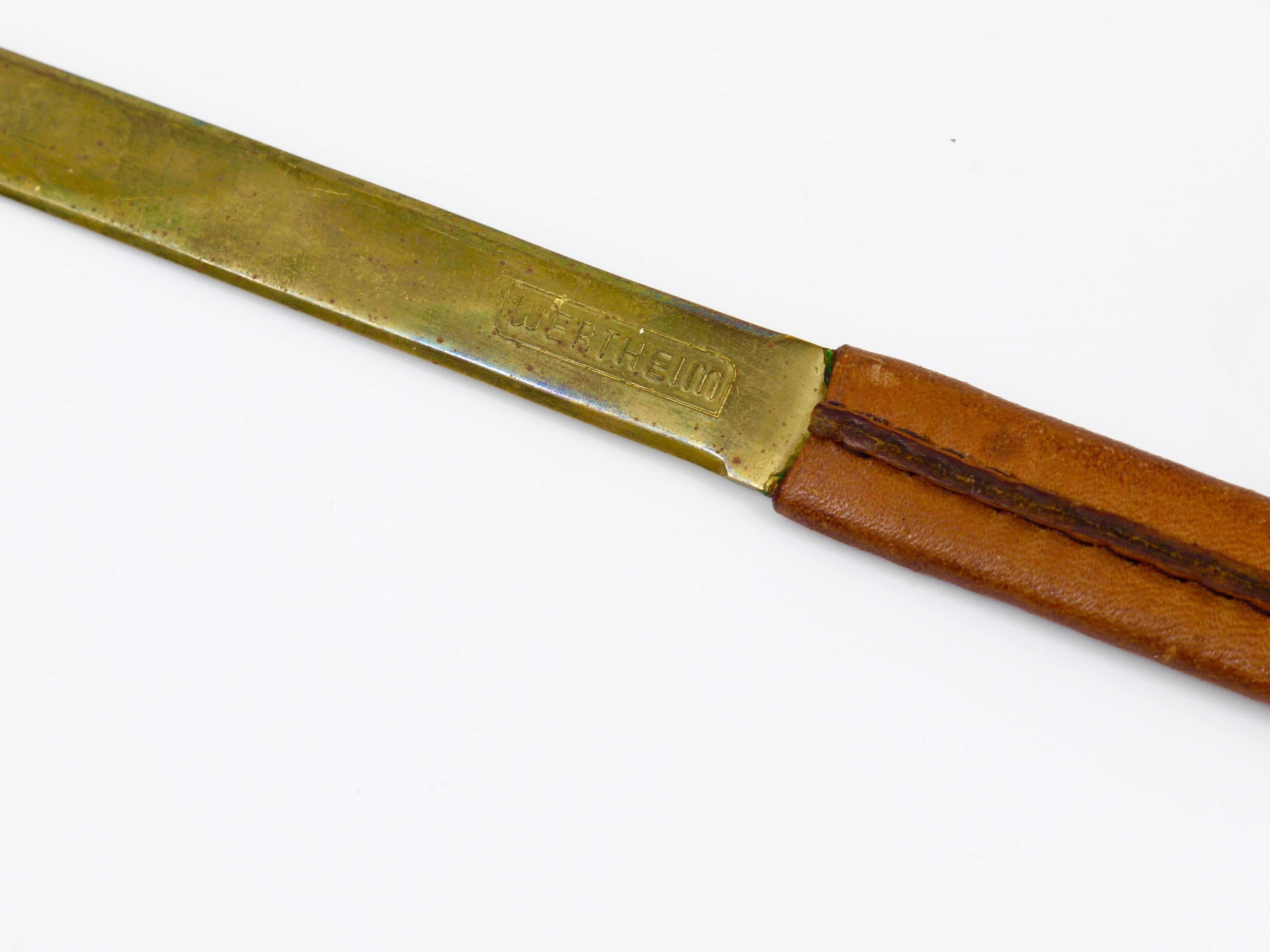20th Century Carl Aubock Brass Letter Opener with Leather Handle, Austria, 1950s