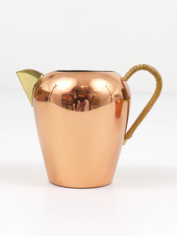Austrian Copper and Brass Milk Creamer and Sugar Bowl with Lid, 1950s