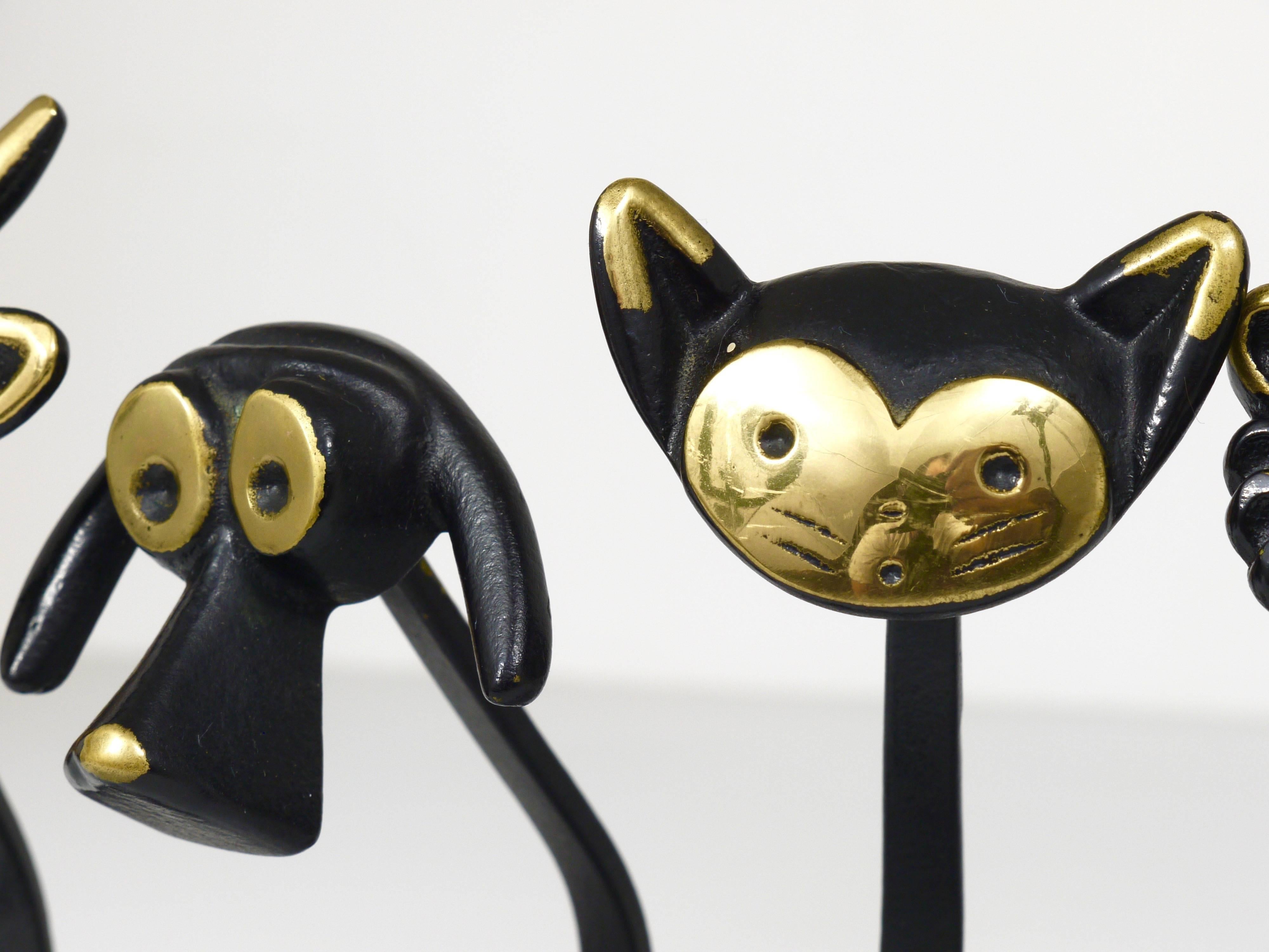 Five Walter Bosse Brass Wall Hooks of a Cow, Dog, Cat, Lion and Monkey, 1950s 4
