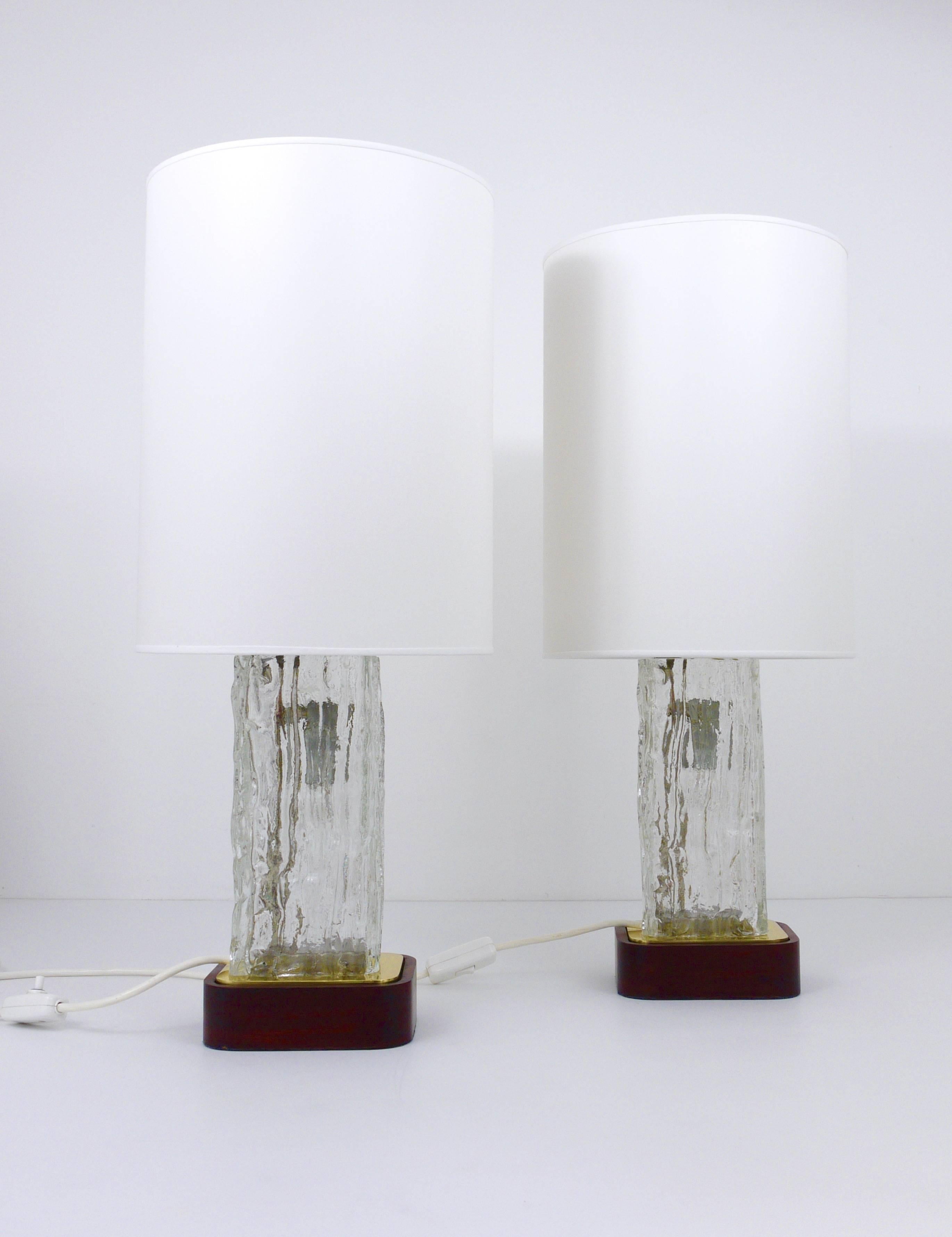 Pair Large J.T. Kalmar Ice Glass Table Lamps „Frankenberg