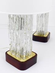 Pair Large J.T. Kalmar Ice Glass Table Lamps „Frankenberg" w. Illuminated Base