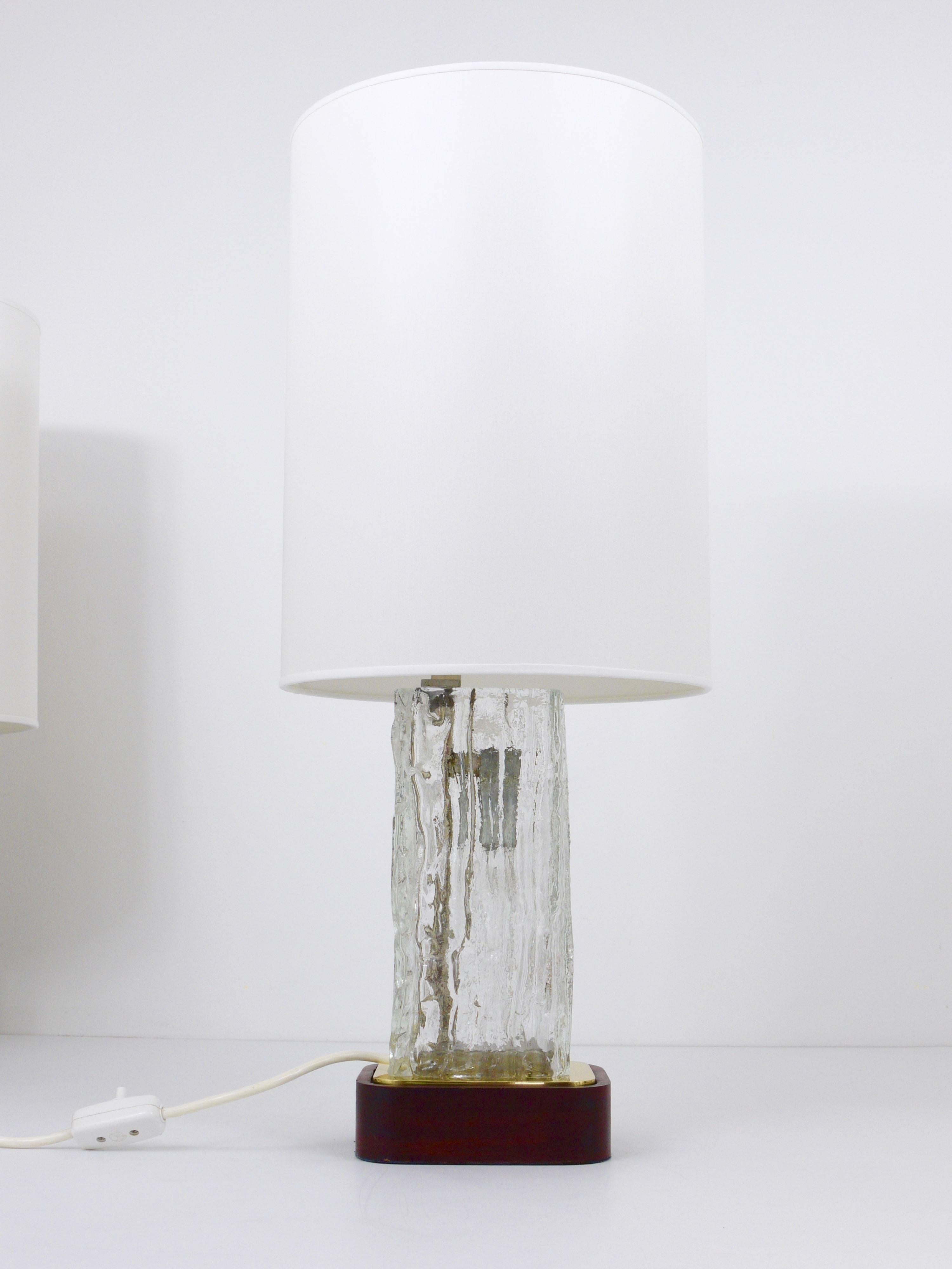 Brass Pair Large J.T. Kalmar Ice Glass Table Lamps „Frankenberg