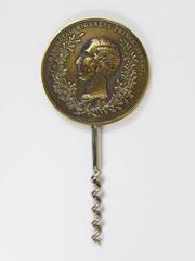 Carl Aubock Big Brass Coin Cork Screw, Bottle Opener, Austria, 1950s