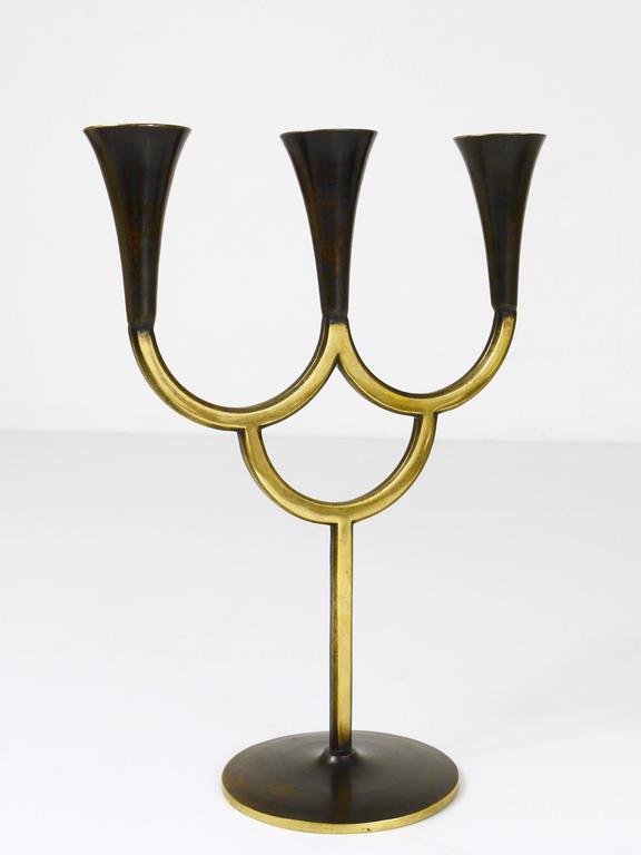 Mid-Century Modern Austrian Three-Arm Brass Candleholder by Richard Rohac, 1950s For Sale