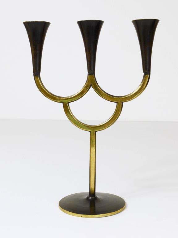 Austrian Three-Arm Brass Candleholder by Richard Rohac, 1950s In Excellent Condition For Sale In Vienna, AT