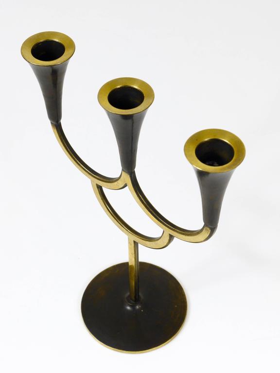 20th Century Austrian Three-Arm Brass Candleholder by Richard Rohac, 1950s For Sale