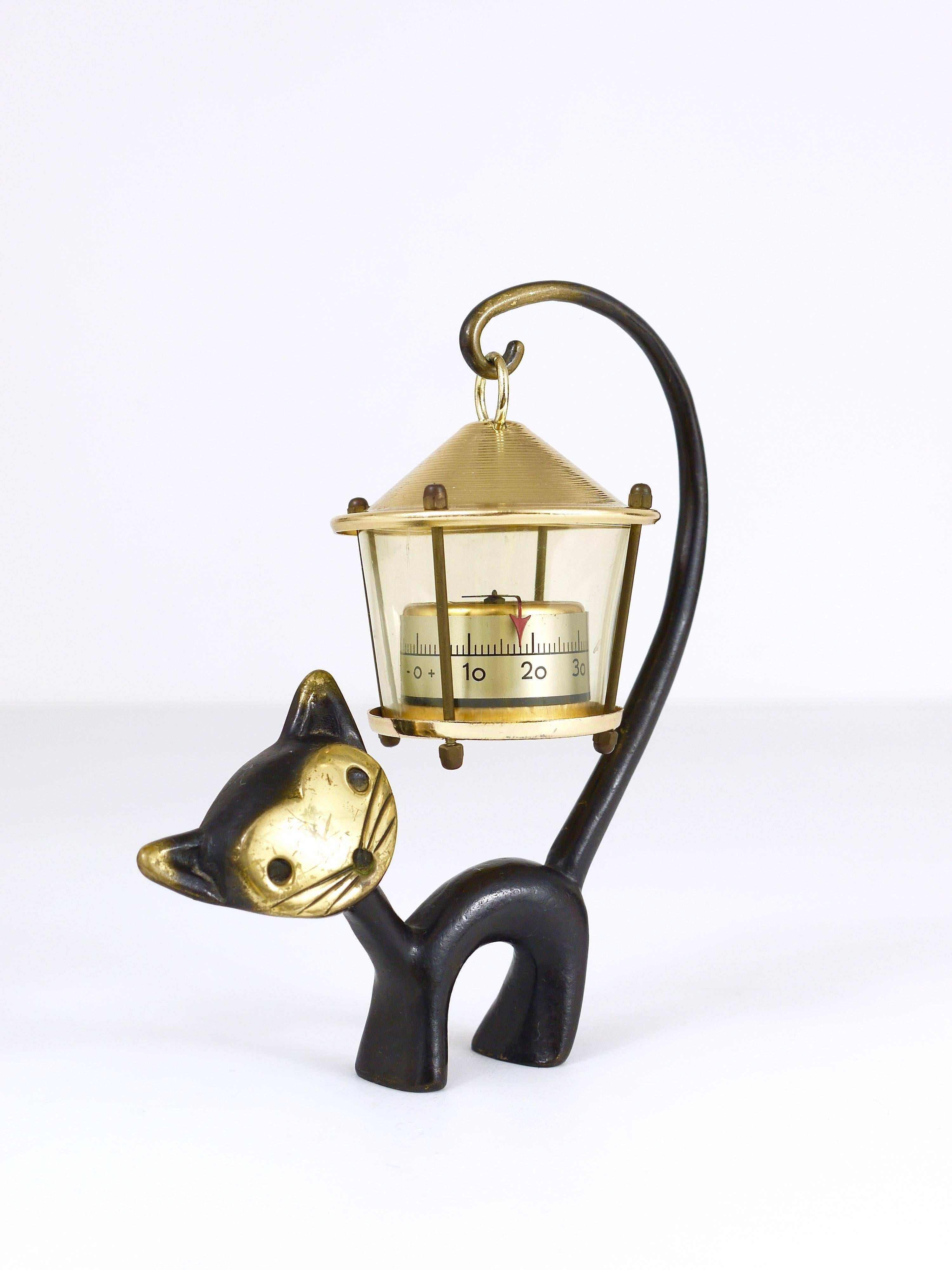 20th Century Walter Bosse Cat Figurine with Thermometer, Herta Baller Austria, 1950s For Sale