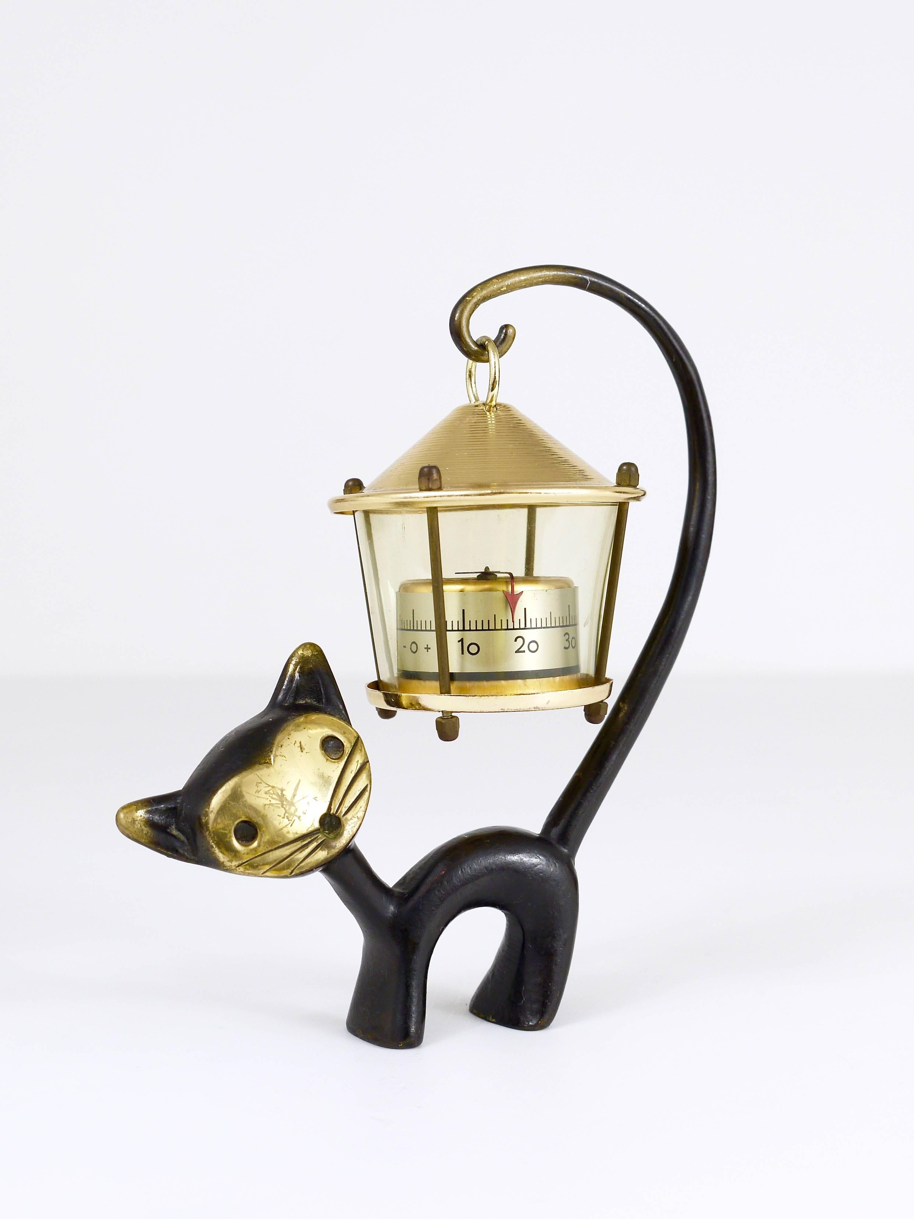 Mid-Century Modern Figurine de chat Walter Bosse avec thermomètre, Herta Baller Autriche, années 1950 en vente
