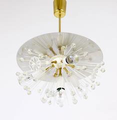 Emil Stejnar Blowball Brass & Crystal Chandelier, Rupert Nikoll, Austria, 1950s