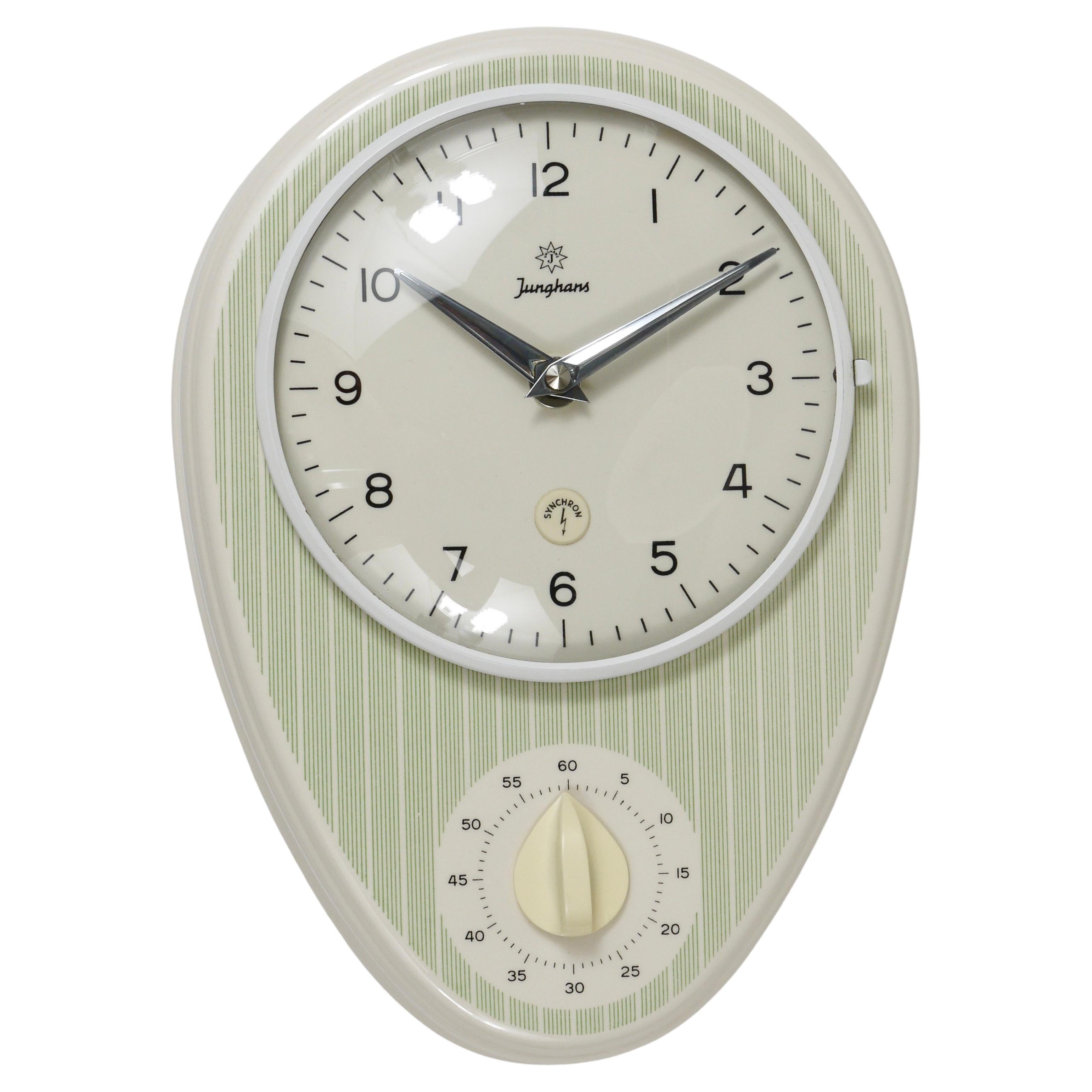 Junghans Striped Max Bill Style Midcentury Wall Clock & Timer, Germany, 1960s