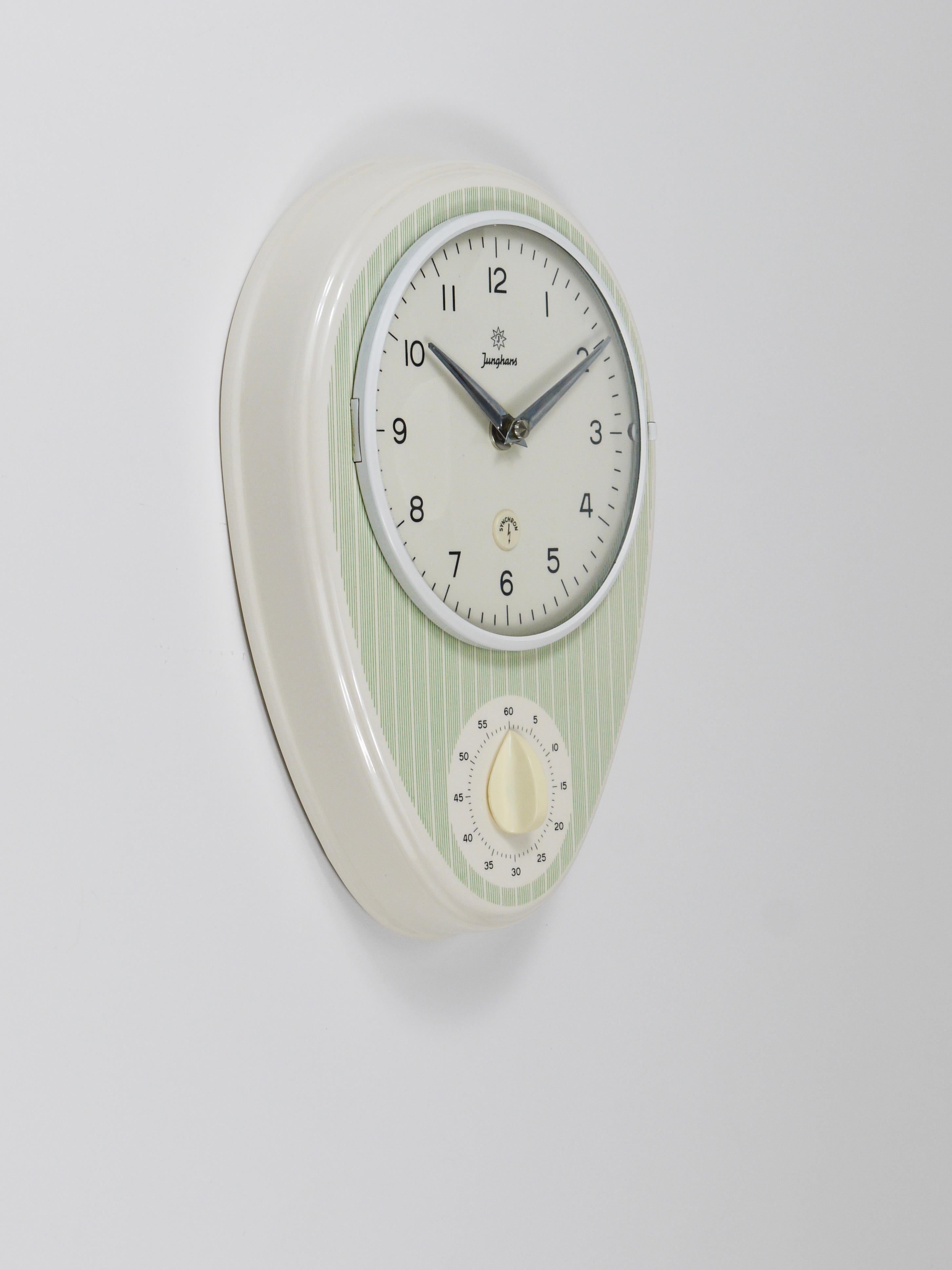 Junghans Striped Max Bill Style Midcentury Wall Clock & Timer, Germany, 1960s For Sale 4