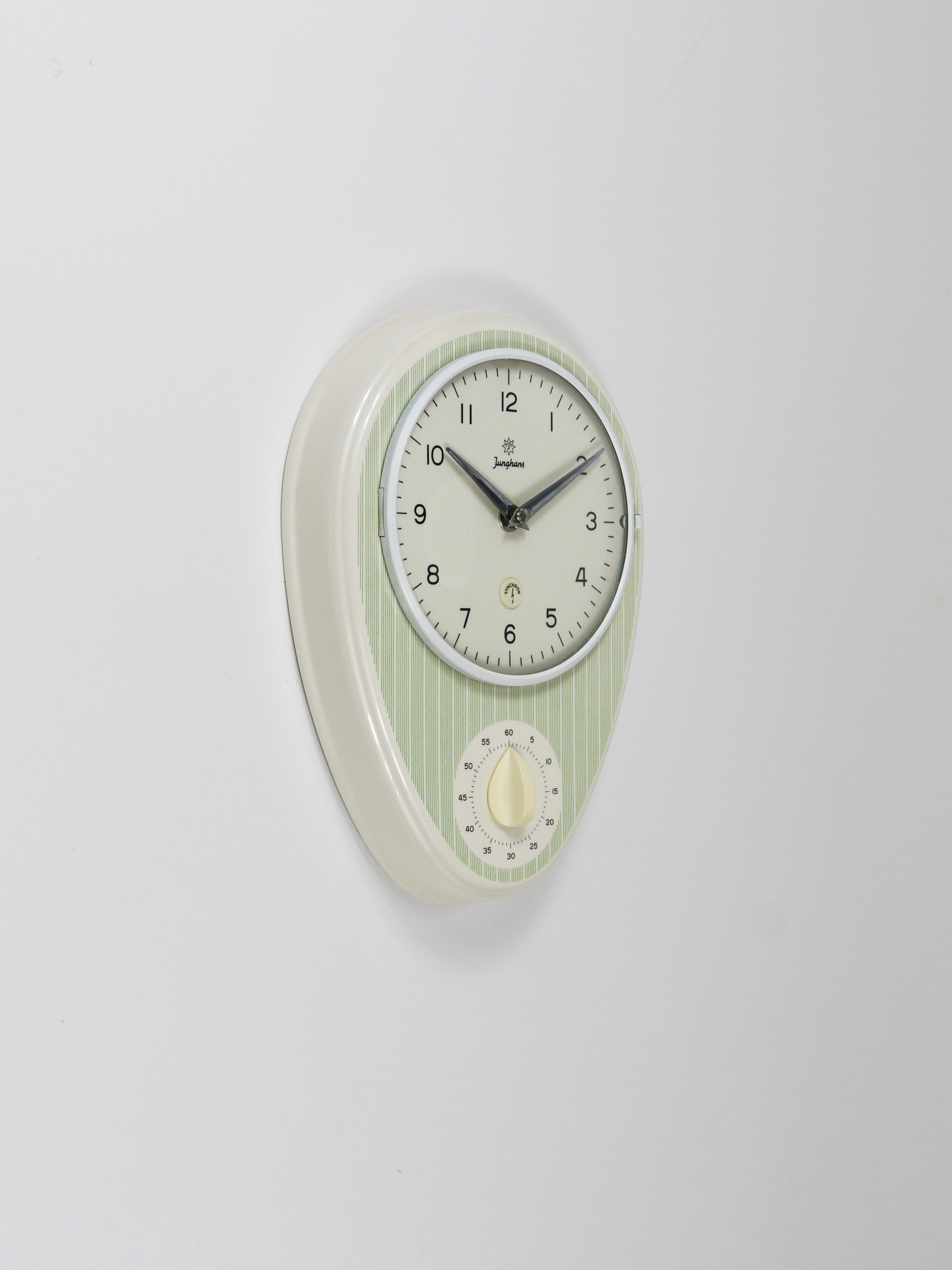 20th Century Junghans Striped Max Bill Style Midcentury Wall Clock & Timer, Germany, 1960s For Sale