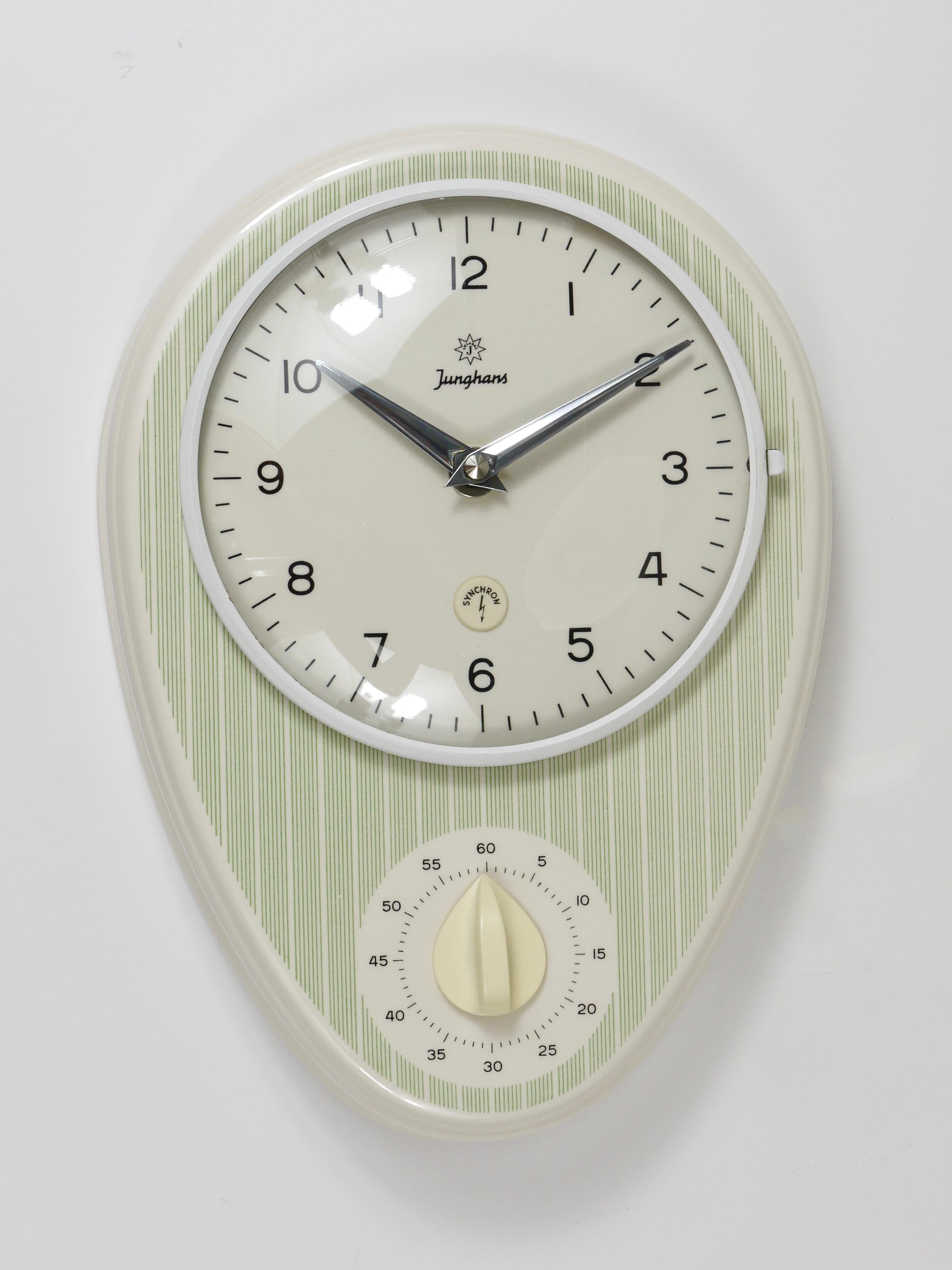 Junghans Striped Max Bill Style Midcentury Wall Clock & Timer, Germany, 1960s For Sale 7