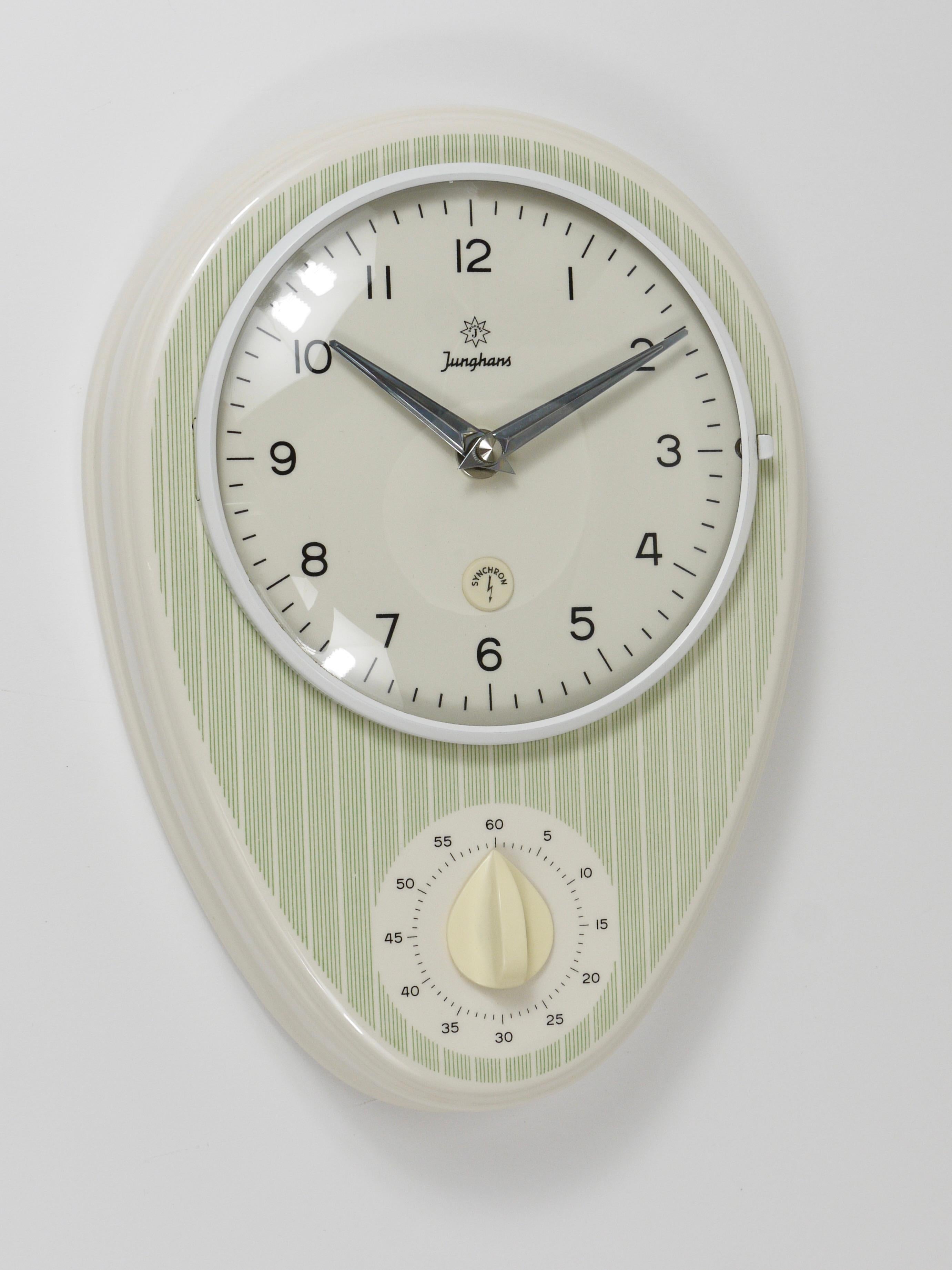 Ceramic Junghans Striped Max Bill Style Midcentury Wall Clock & Timer, Germany, 1960s For Sale