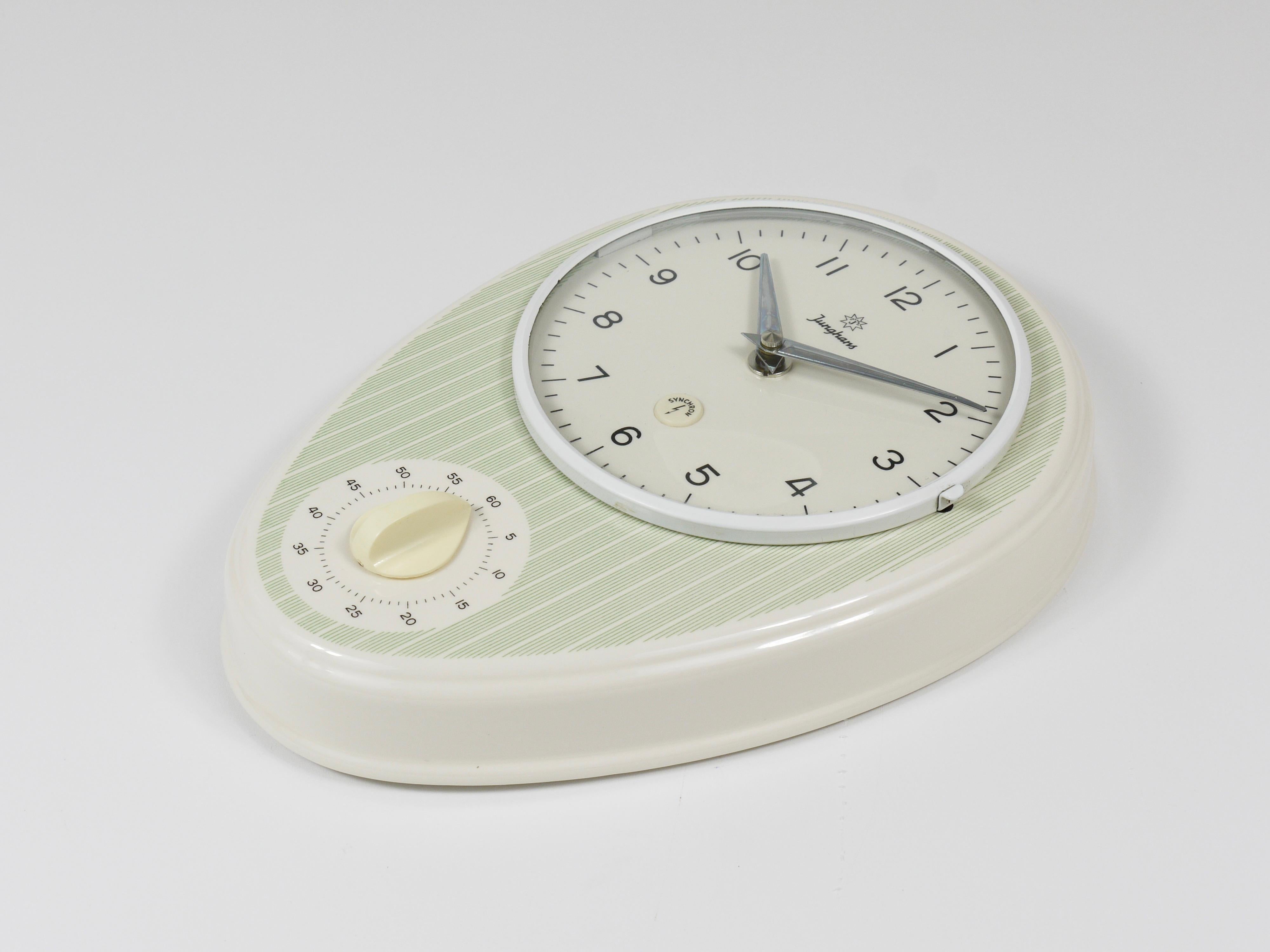 Glazed Junghans Striped Max Bill Style Midcentury Wall Clock & Timer, Germany, 1960s For Sale