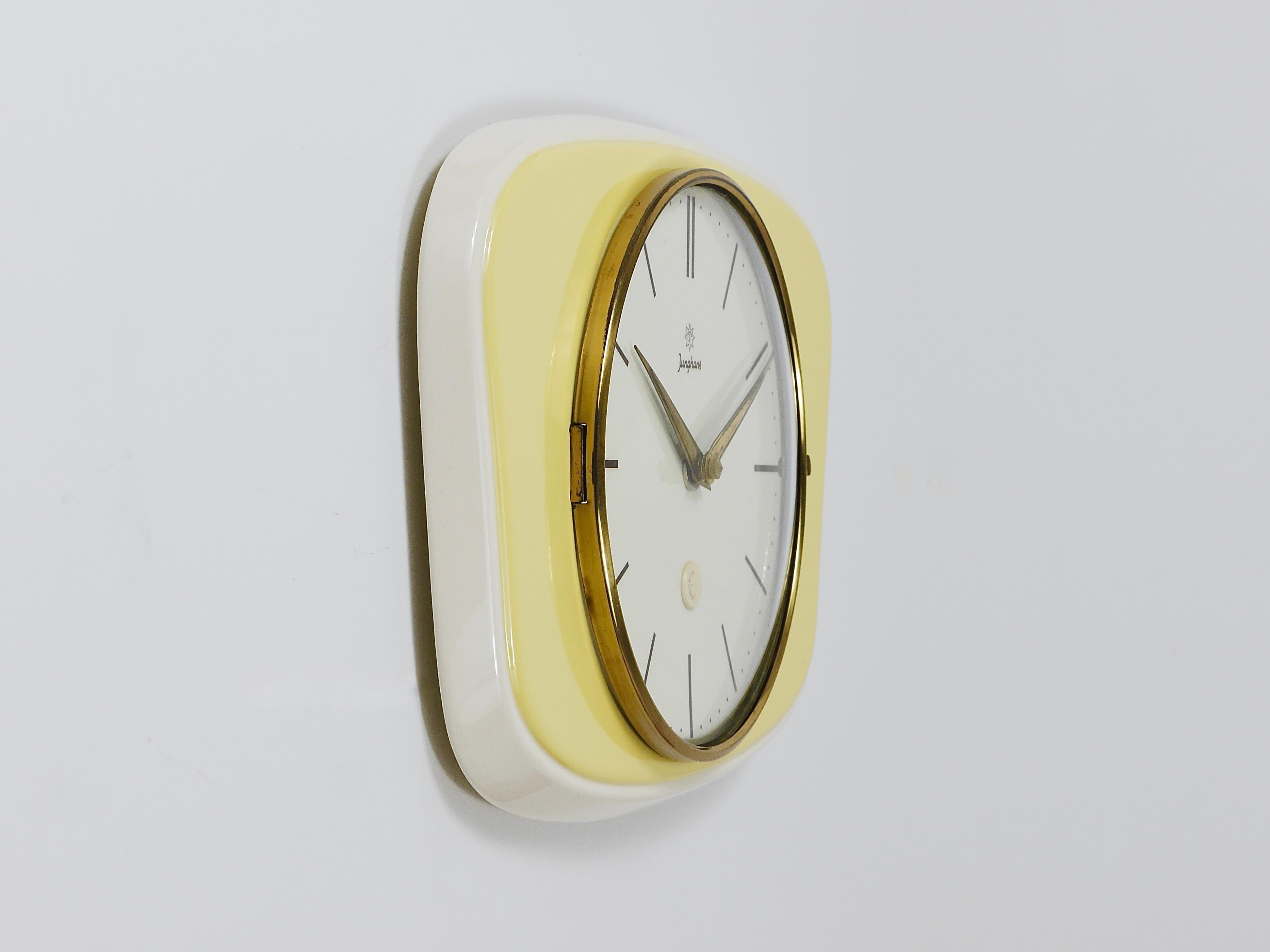 Junghans Pastel Yellow Max Bill Style Midcentury Wall Clock, Germany, 1950s For Sale 4