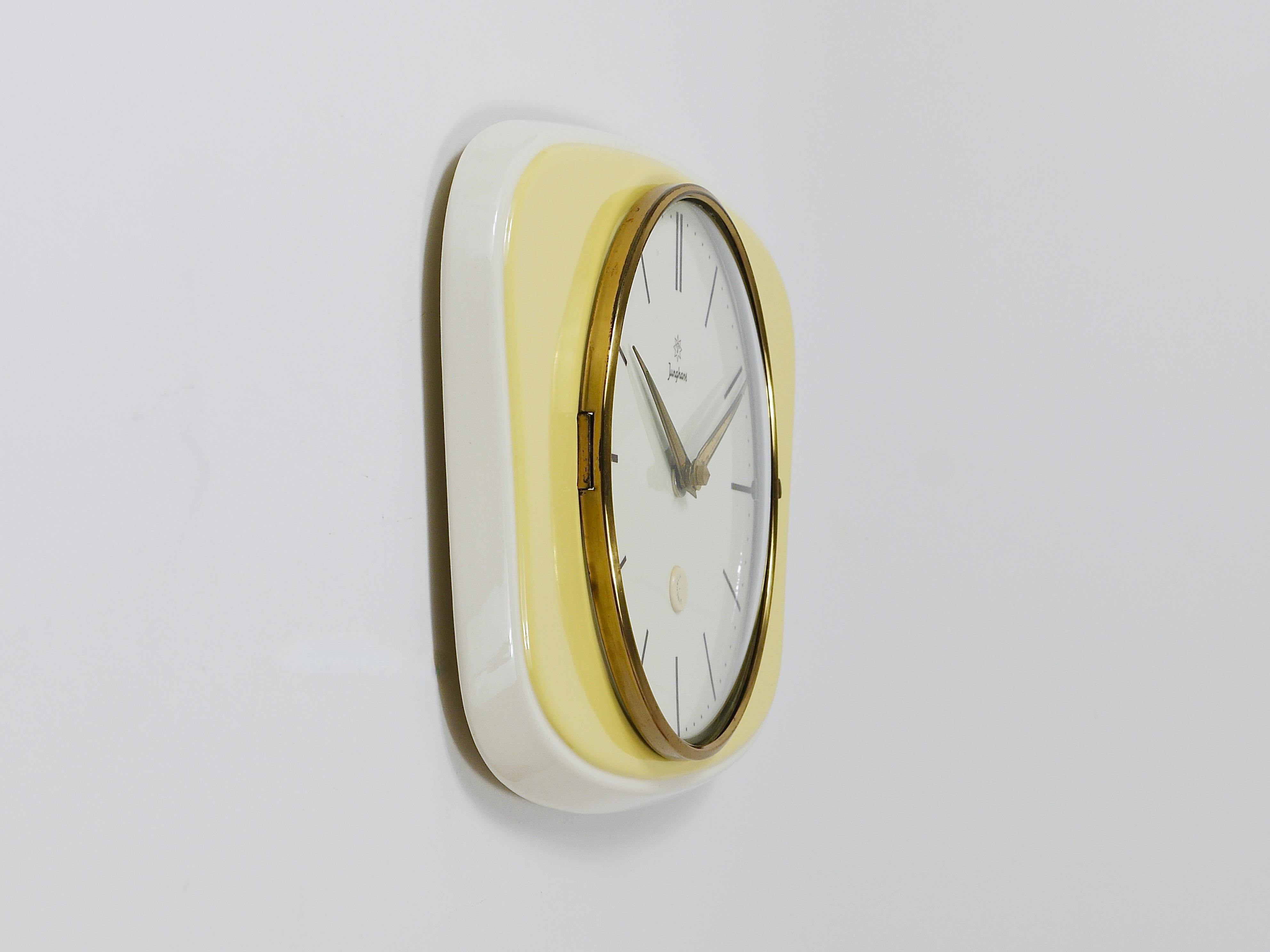 Junghans Pastel Yellow Max Bill Style Midcentury Wall Clock, Germany, 1950s For Sale 2