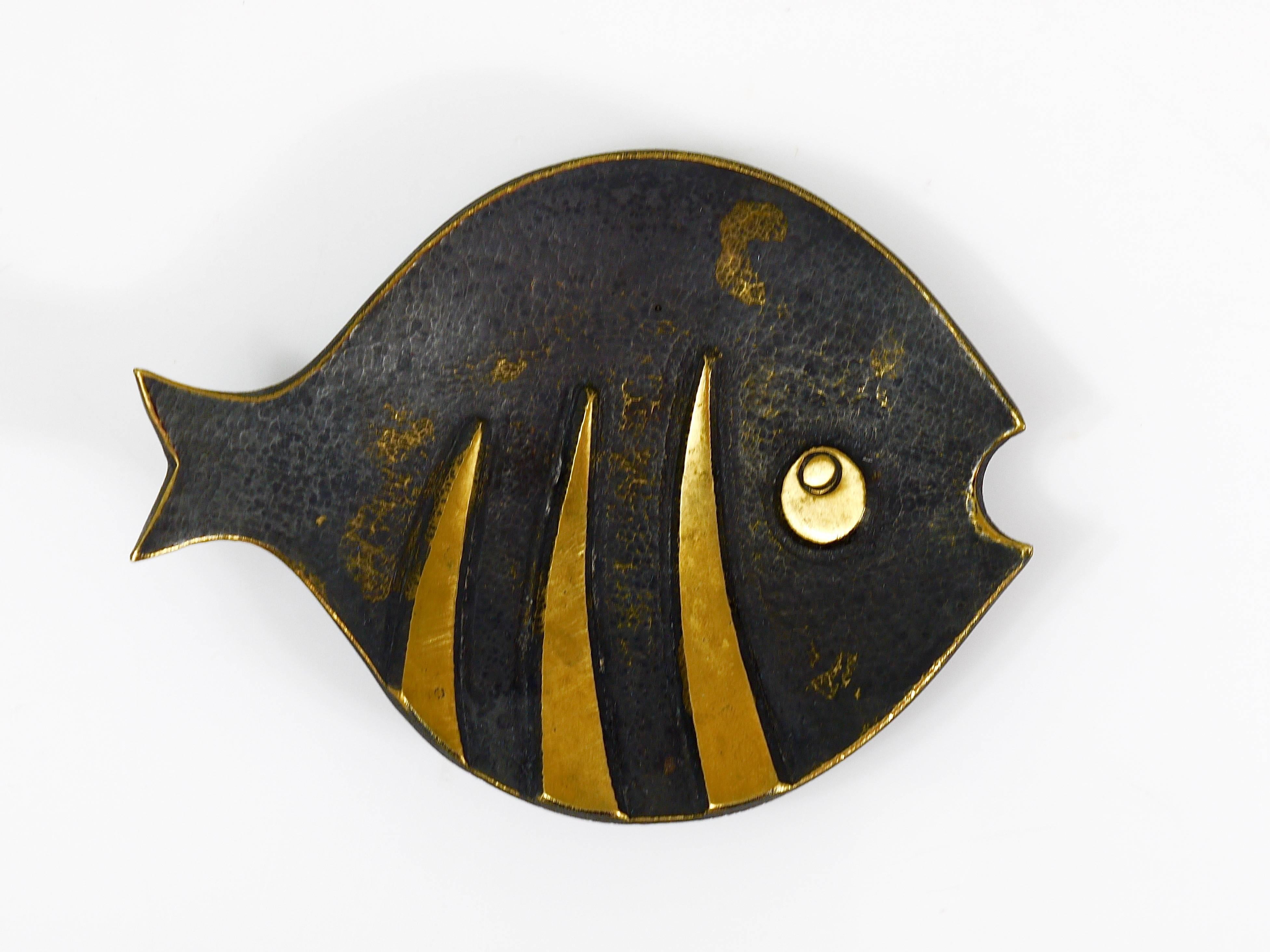 Walter Bosse Fish Mid-Century Brass Bowl Ashtray Herta Baller, Austria, 1950s For Sale 1