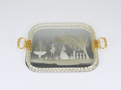 Ercole Barovier Swirl Murano Glass Mirror Serving Tray, Venice, 1940s