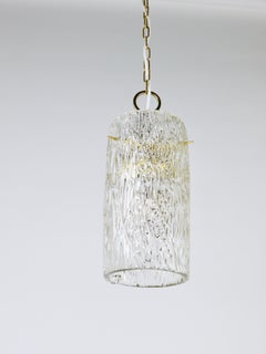 J.T. Kalmar Vienna Midcentury Textured Glass Tube Brass Pendant Lamp, Austria