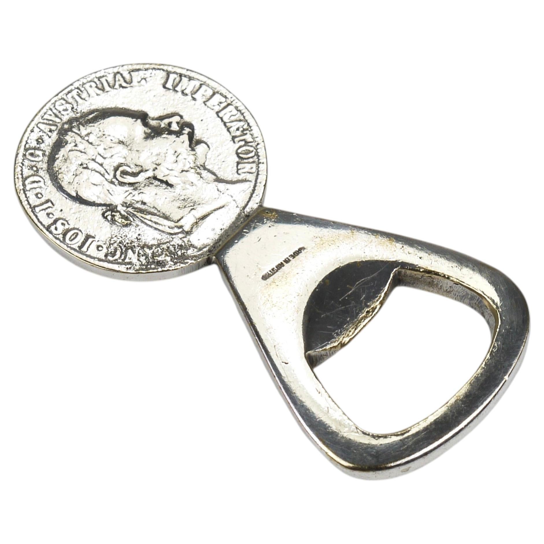 Carl Auböck Silvered Brass Bottle Opener, Habsburg 2 Florin Coin, Austria 1950