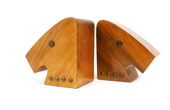 Hagenauer Style Horse Bust Bookends, Walnut and Brass, Austria, ca. 1940s
