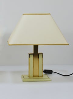 Romeo Rega Ivory & Gold Midcentury Brass Table Side Lamp, Italy, 1970s