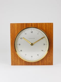 Orologio da parete quadrato Midcentury di Max Bill Junghans, legno, ottone, Germania, anni ’60