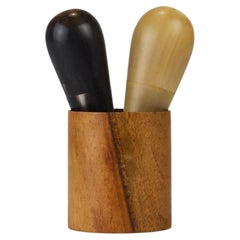 Carl Aubock II „The Bombs“  Salt Pepper Shakers, Walnut & Horn, Vienna, 1950s