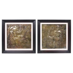 Georg Klimt Vienna Secession Pair Poetry & Strength Art Nouveau Reliefs, 1900s