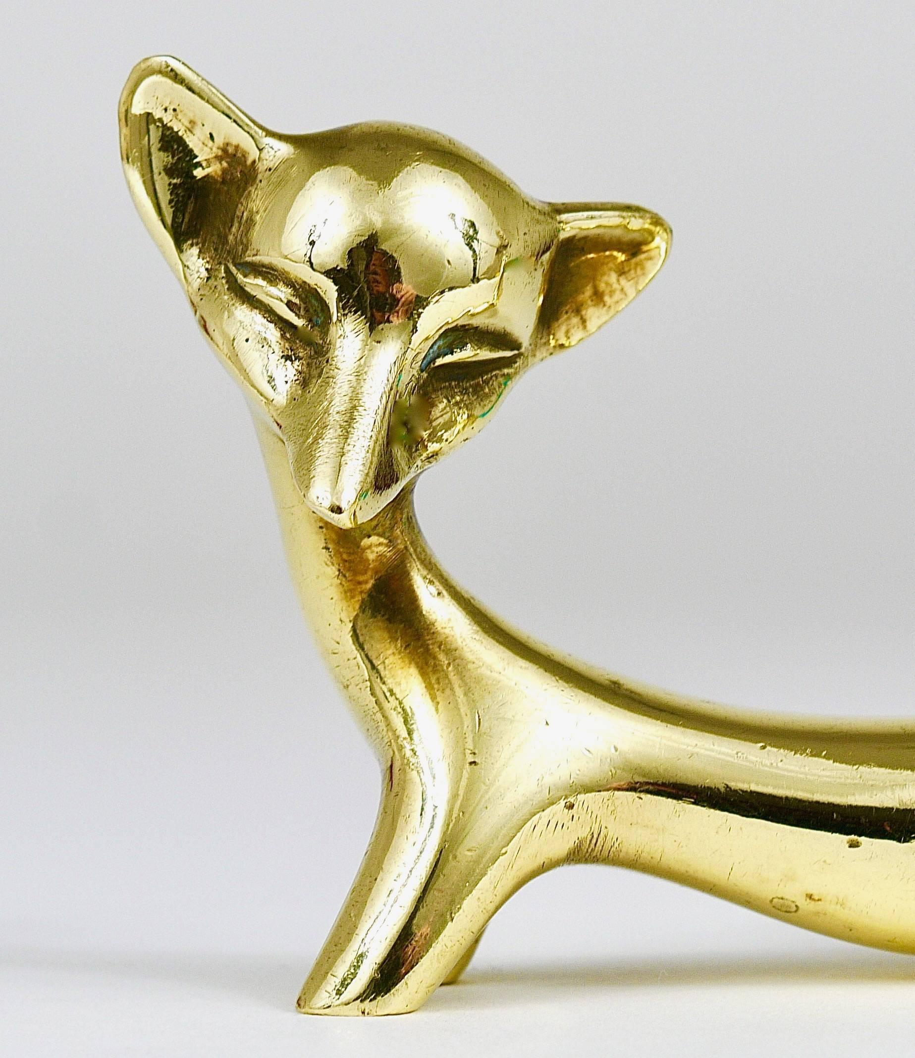 Mid-Century Modern Walter Bosse Fox Midcentury Brass Figurine, Hertha Baller, Austria, 1950s