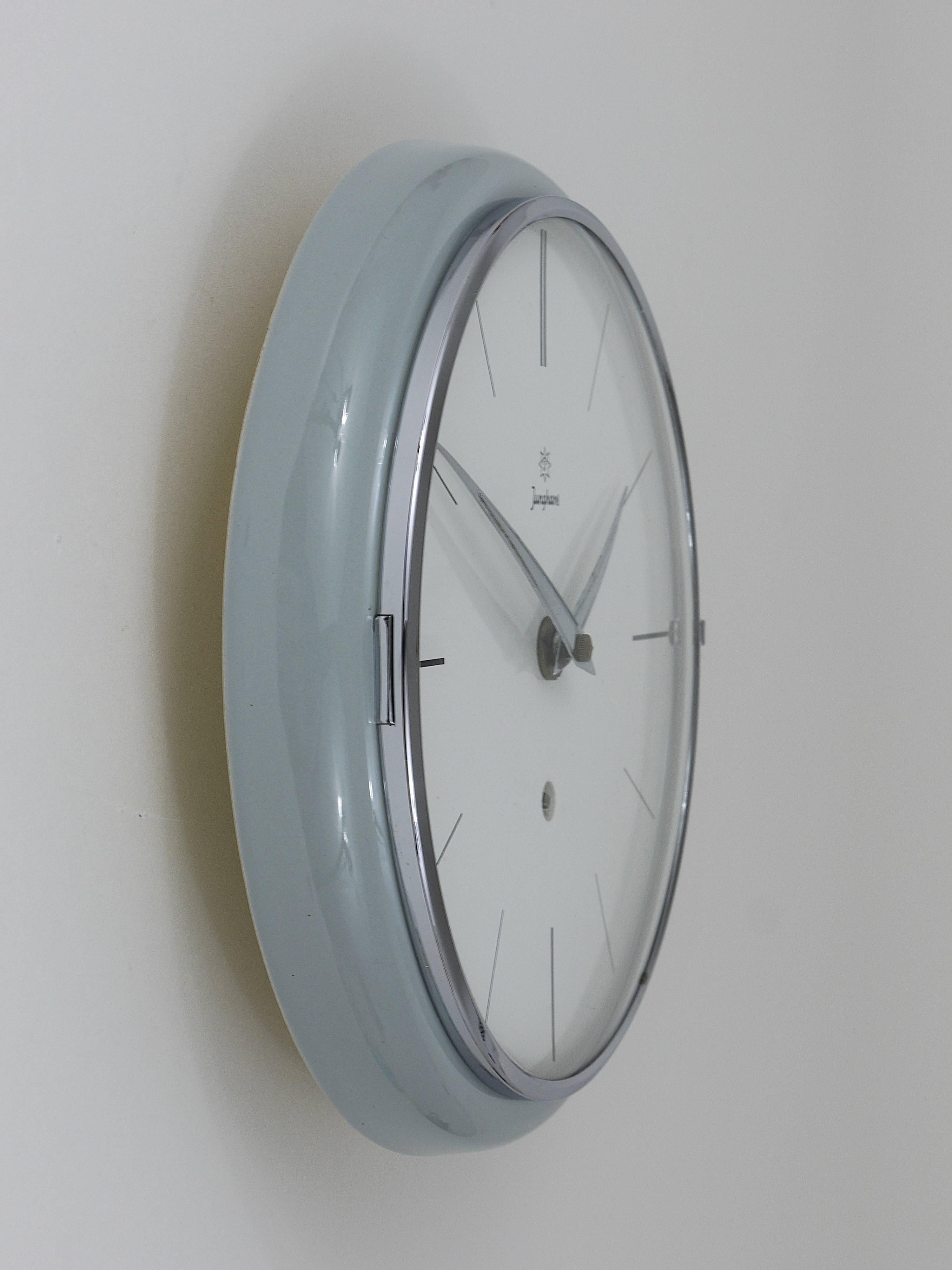 Grey Round Junghans Max Bill Style Midcentury Wall Clock, Germany, 1950s In Excellent Condition In Vienna, AT
