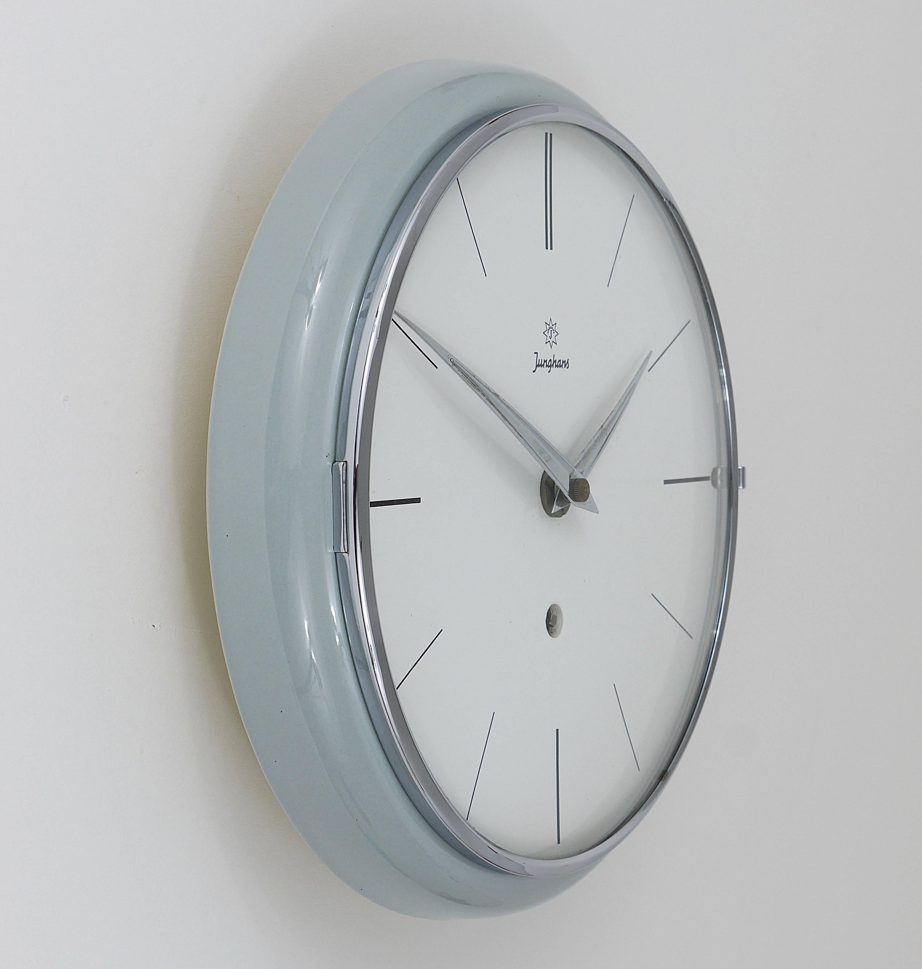 Austrian Grey Round Junghans Max Bill Style Midcentury Wall Clock, Germany, 1950s
