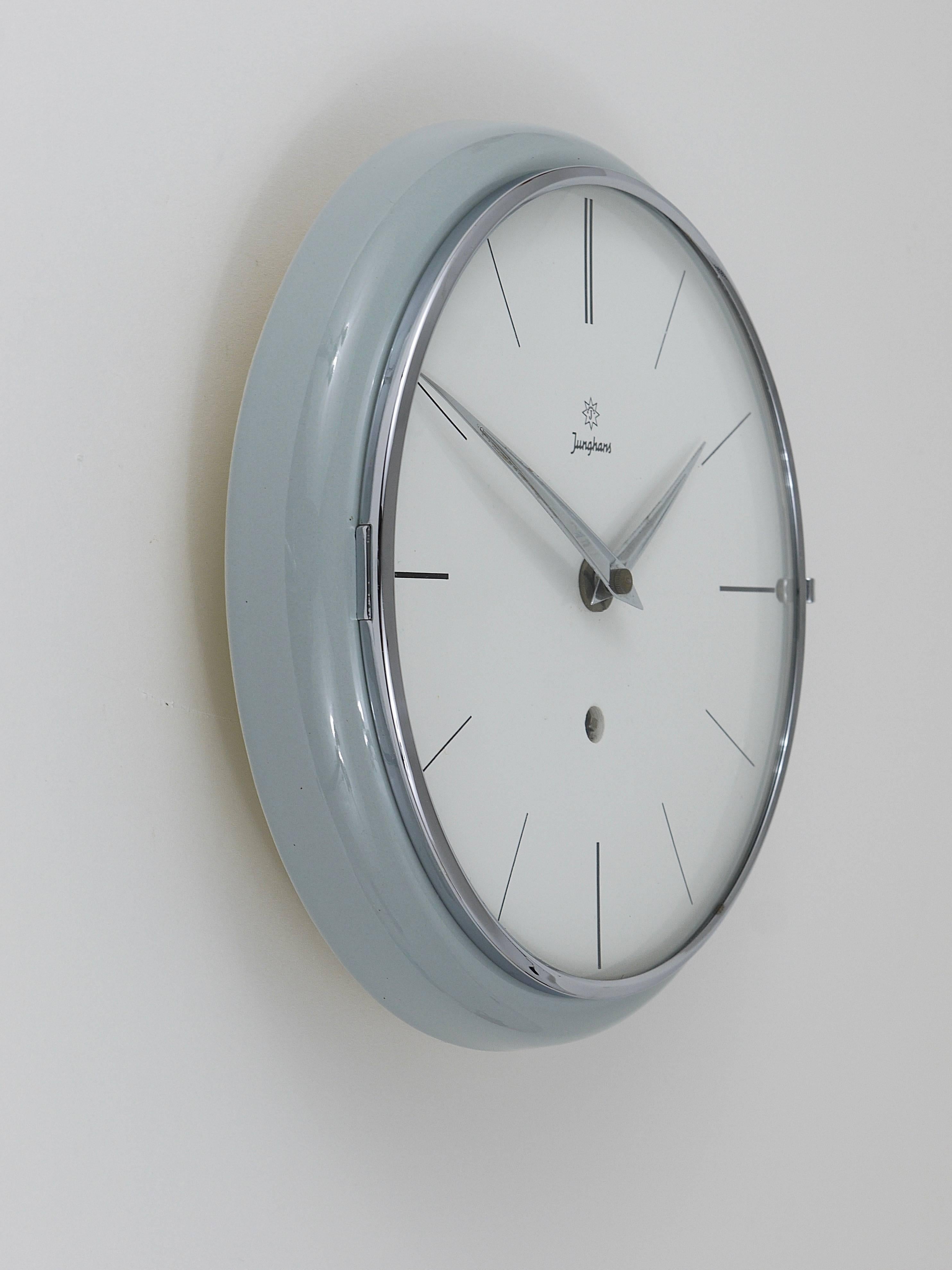 Mid-Century Modern Grey Round Junghans Max Bill Style Midcentury Wall Clock, Germany, 1950s