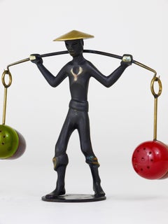 Asian Figurine Salt and Pepper Shaker Holder by Rohac, Austria, 1950s
