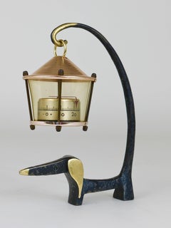 Walter Bosse Wiener Dog Brass Figurine with Thermometer, Baller Austria, 1950s